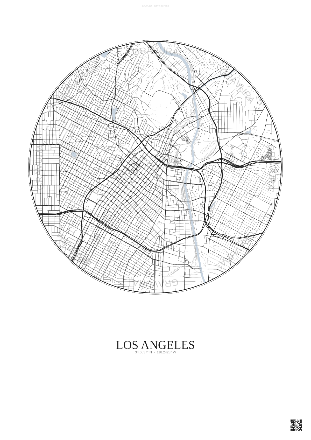 Affiche Los Angeles – Poster carte de ville | Gravura – Fond clair