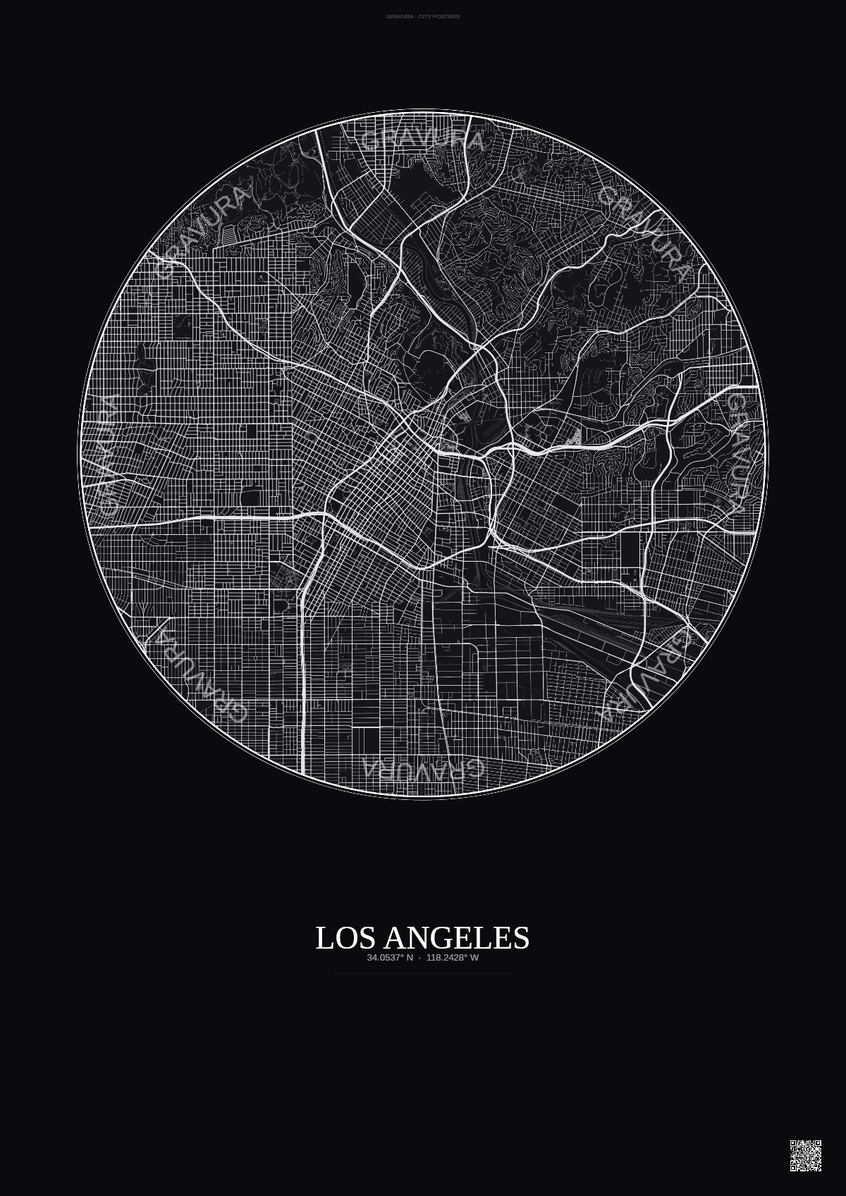 Affiche Los Angeles – Poster carte de ville | Gravura – Fond foncé