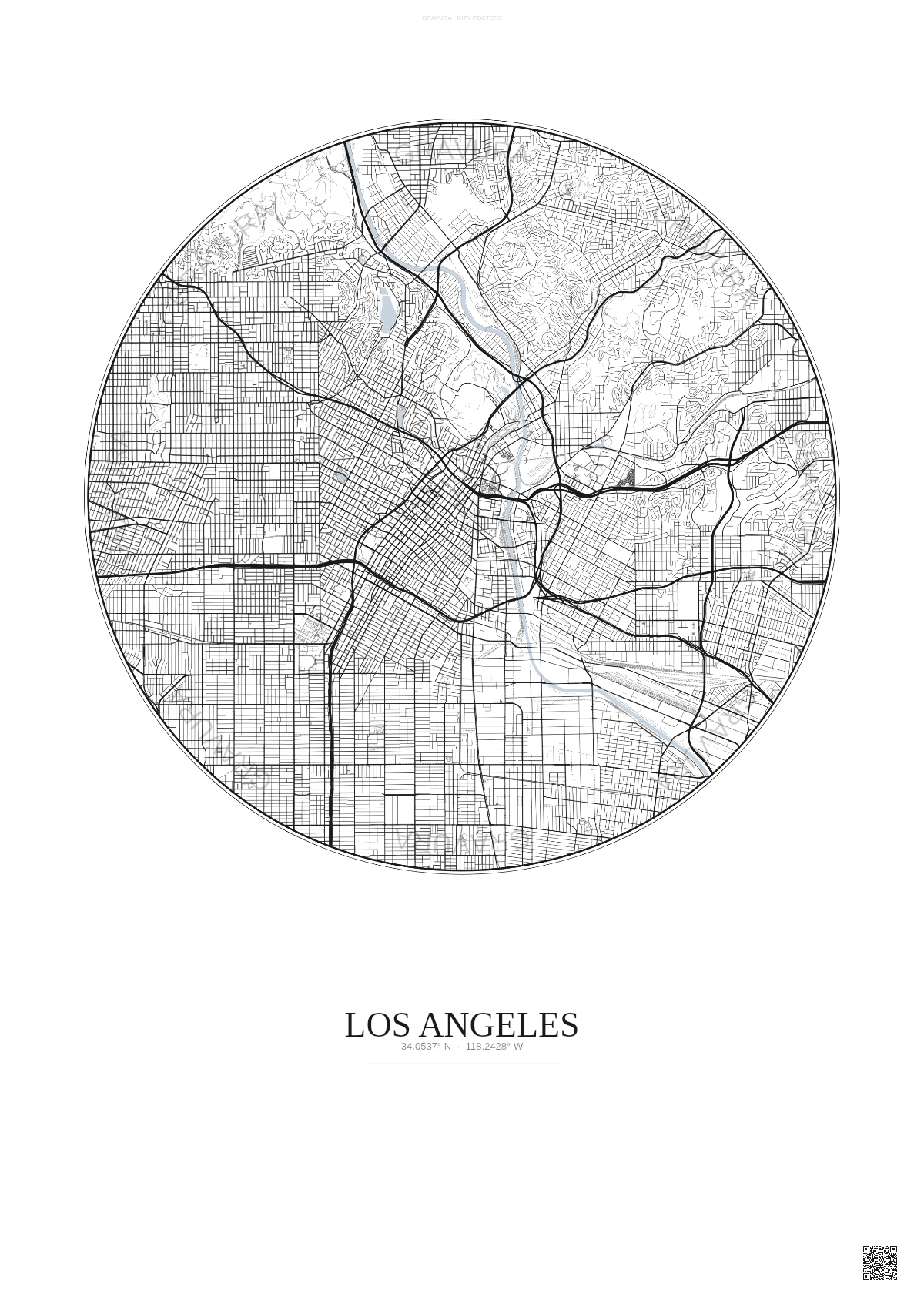 Affiche Los Angeles – Poster carte de ville | Gravura – Fond clair