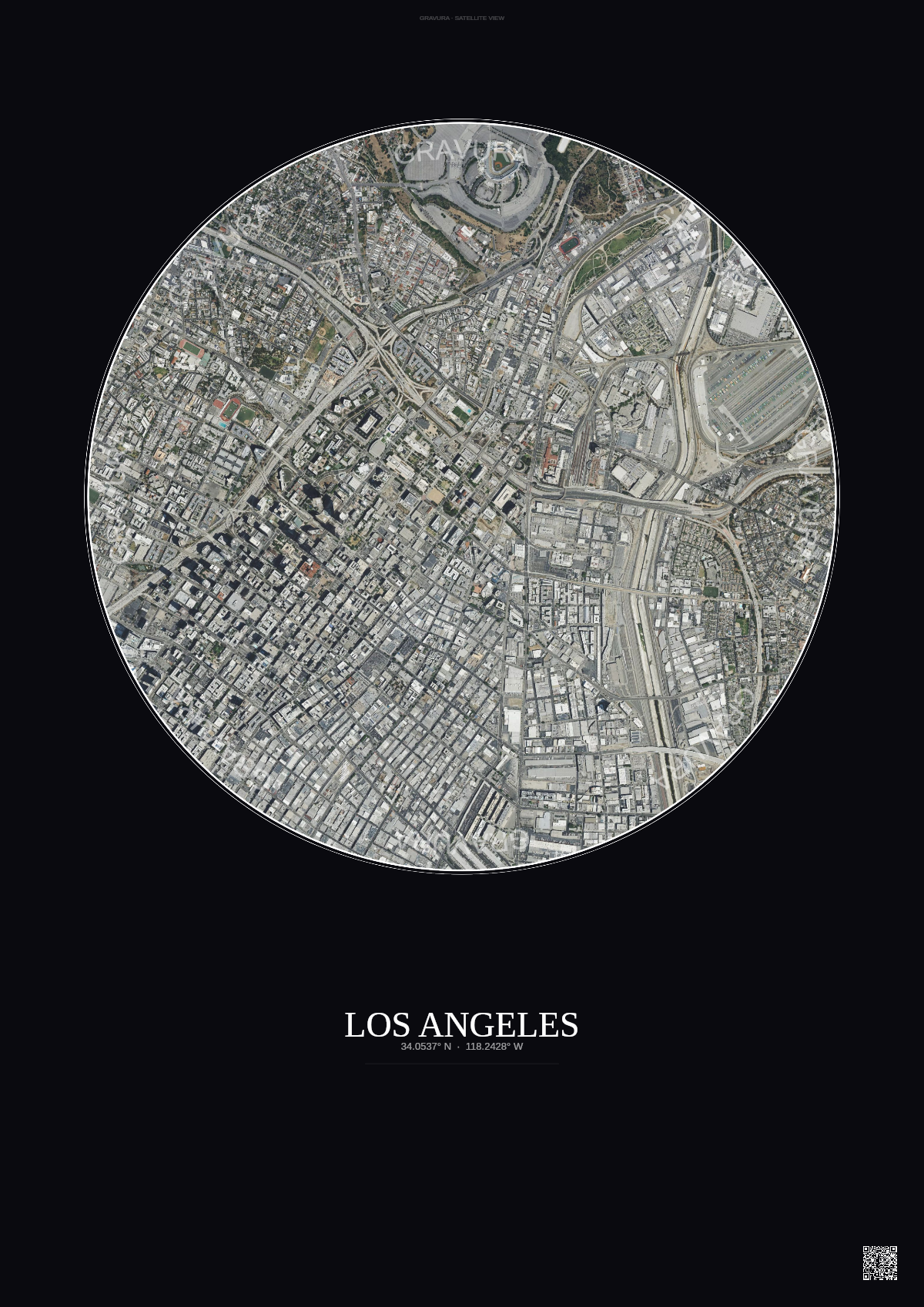 Affiche Los Angeles – Poster vue satellite | Gravura – Fond foncé
