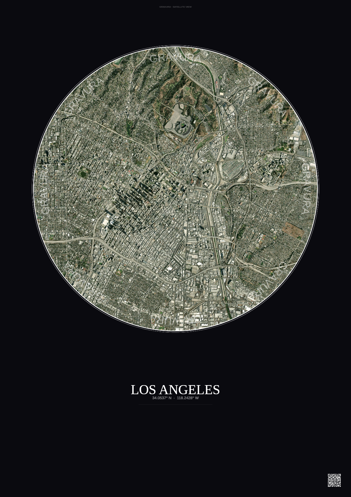 Affiche Los Angeles – Poster vue satellite | Gravura – Fond foncé