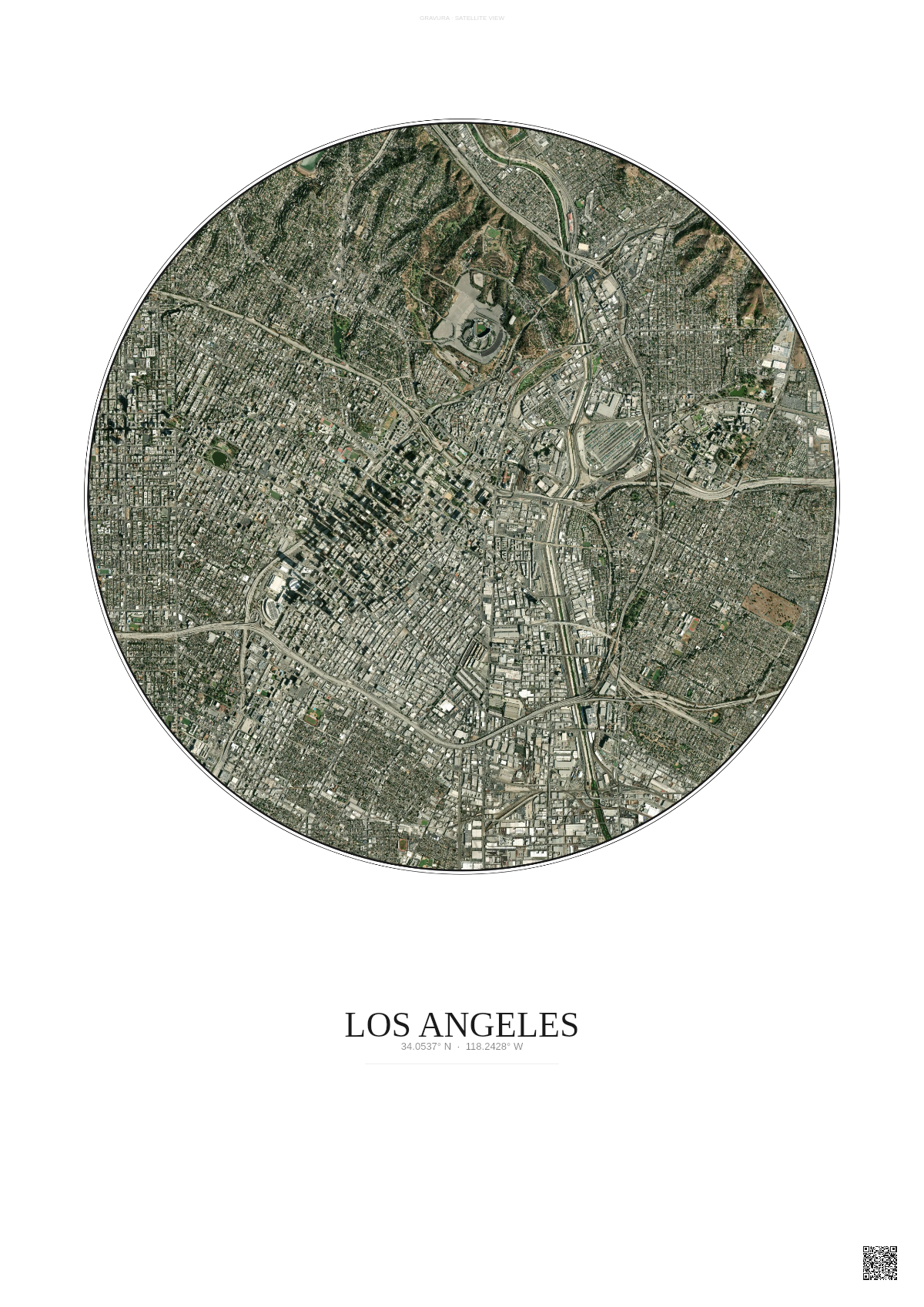 Affiche Los Angeles – Poster vue satellite | Gravura – Fond clair