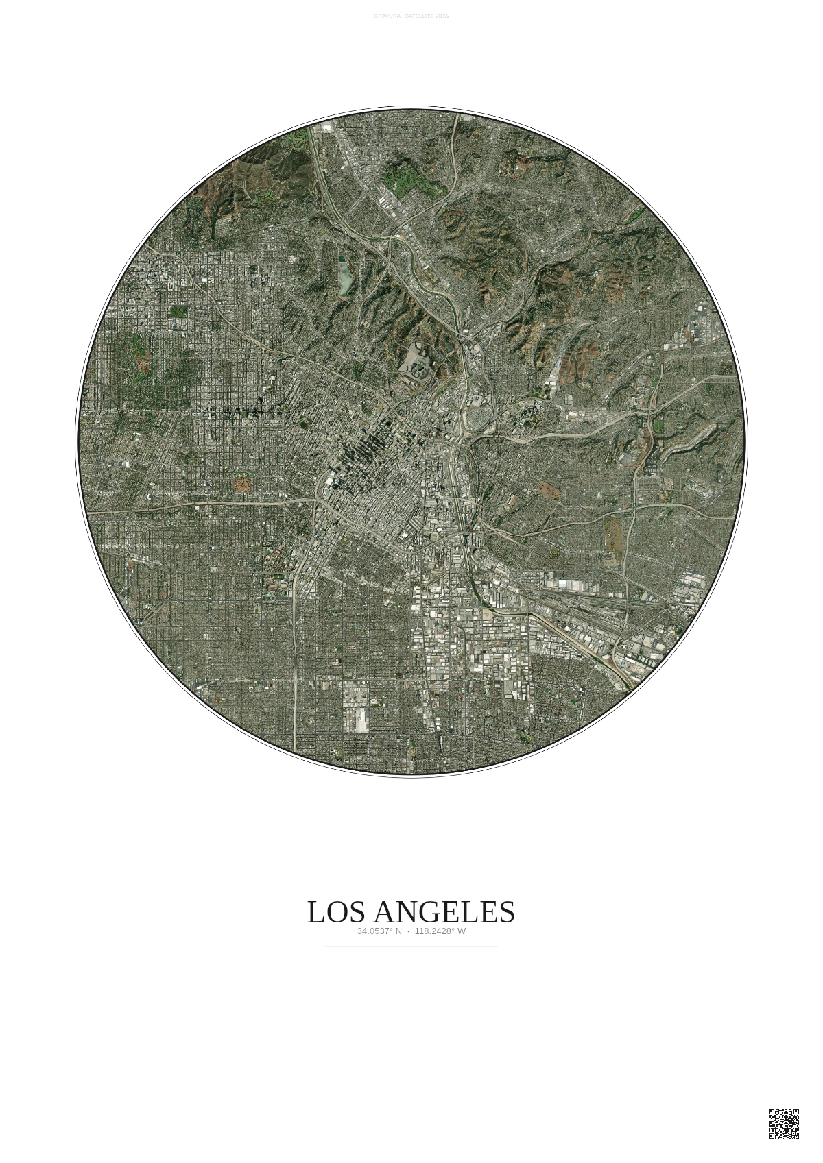 Affiche Los Angeles – Poster vue satellite | Gravura – Fond clair