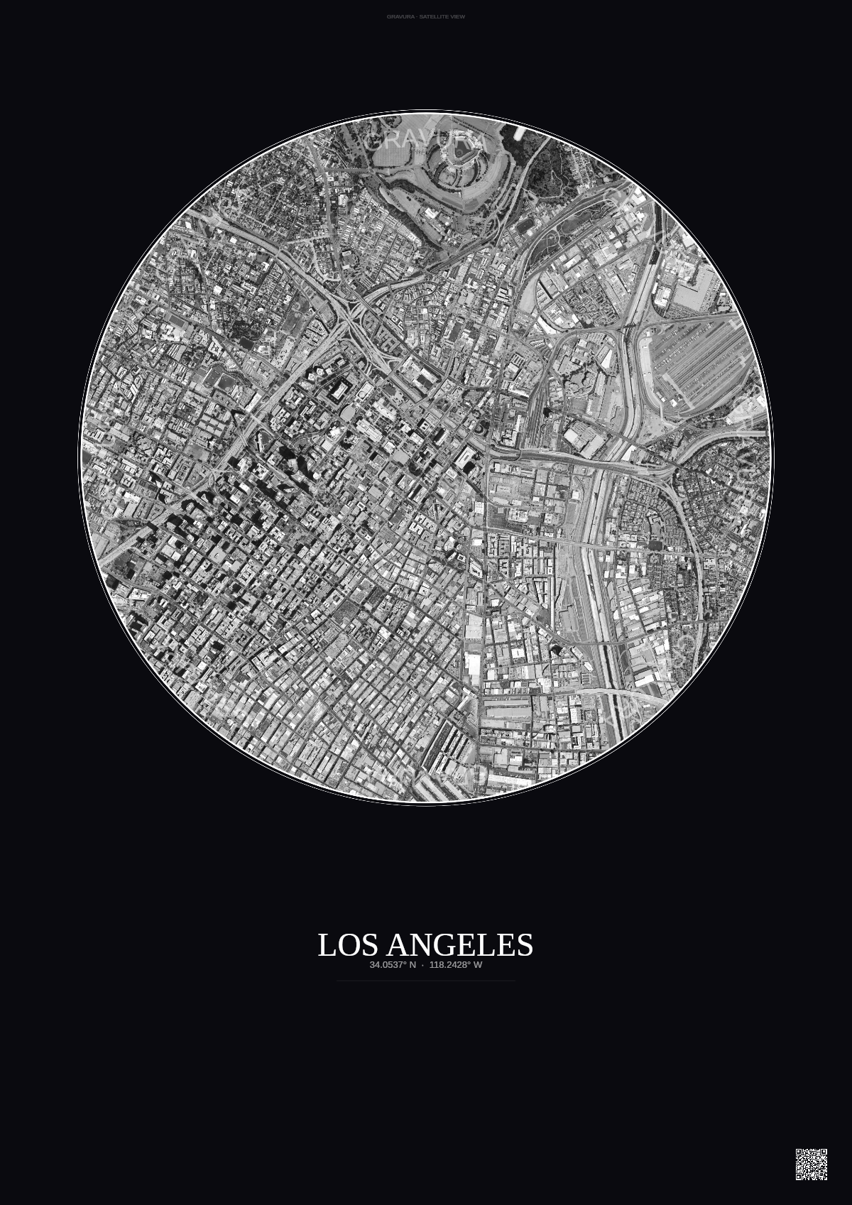 Affiche Los Angeles – Poster vue satellite | Gravura – Fond foncé
