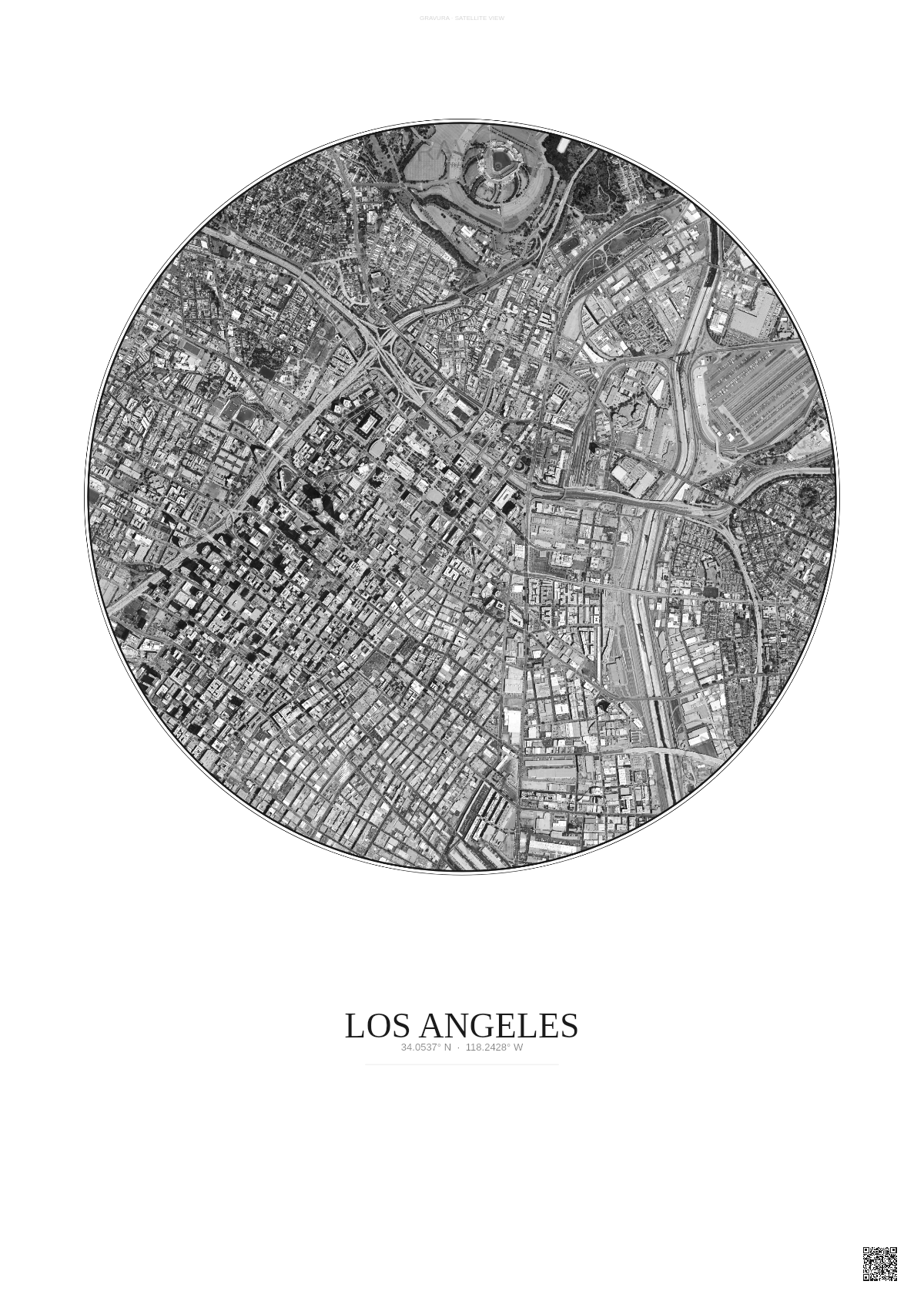 Affiche Los Angeles – Poster vue satellite | Gravura – Fond clair