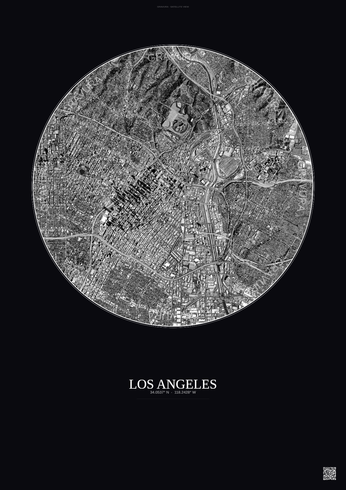 Affiche Los Angeles – Poster vue satellite | Gravura – Fond foncé