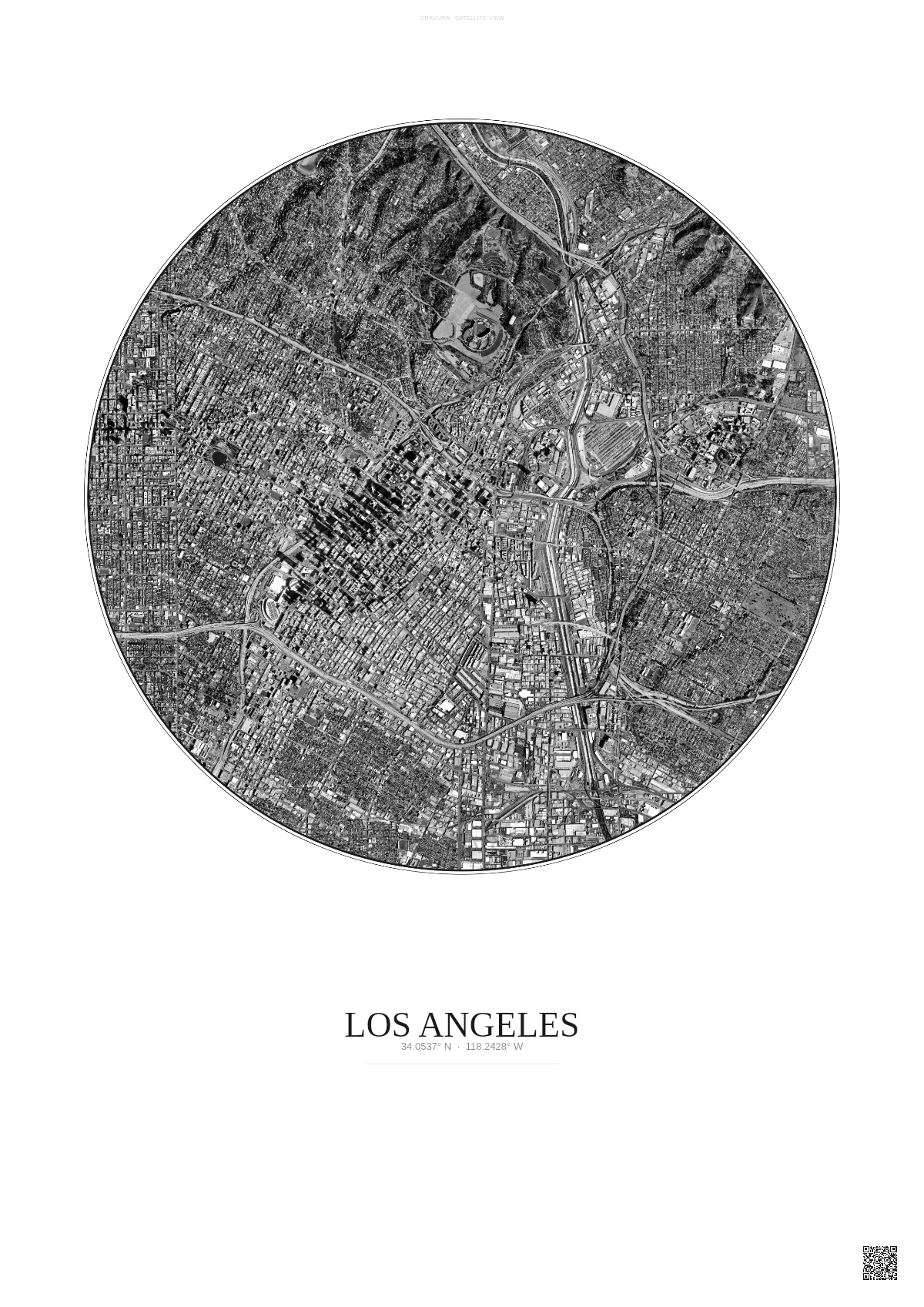 Affiche Los Angeles – Poster vue satellite | Gravura – Fond clair