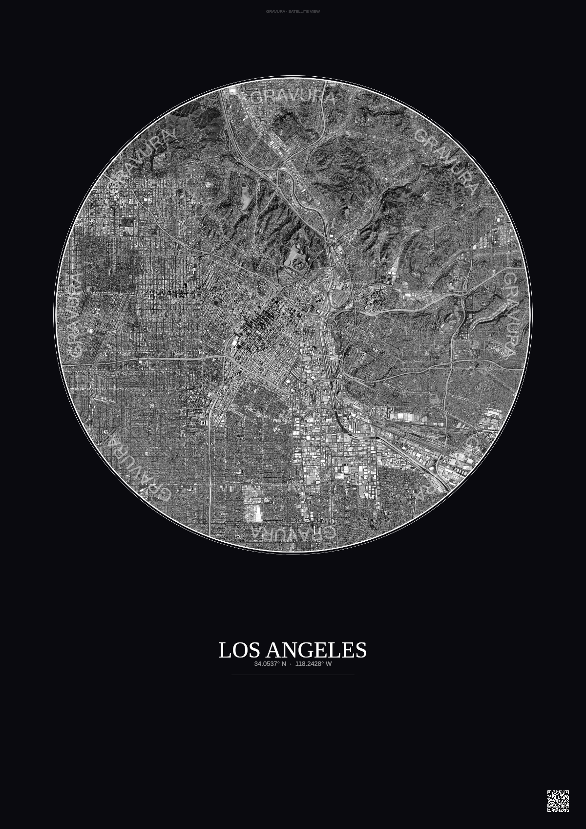 Affiche Los Angeles – Poster vue satellite | Gravura – Fond foncé