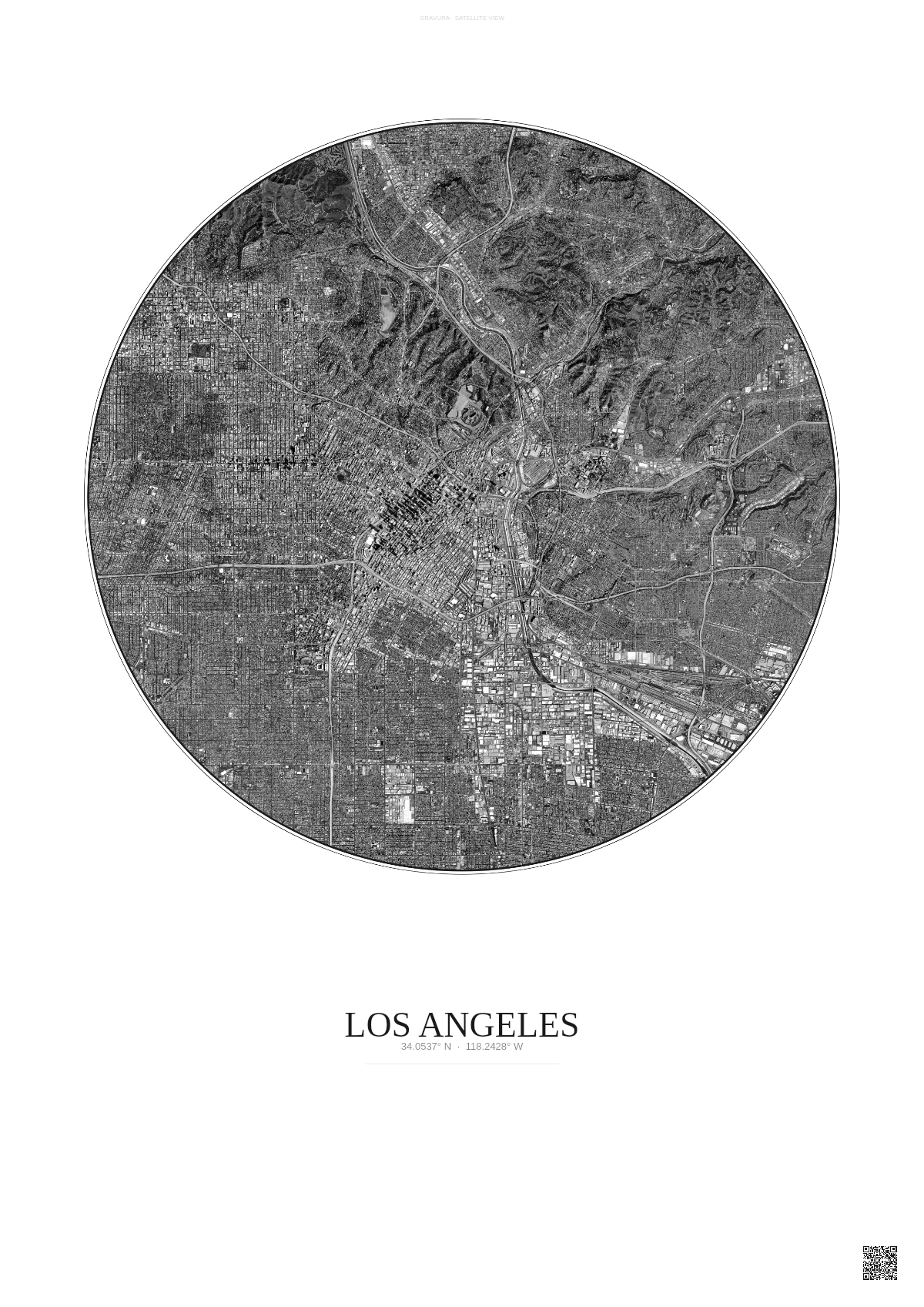 Affiche Los Angeles – Poster vue satellite | Gravura – Fond clair