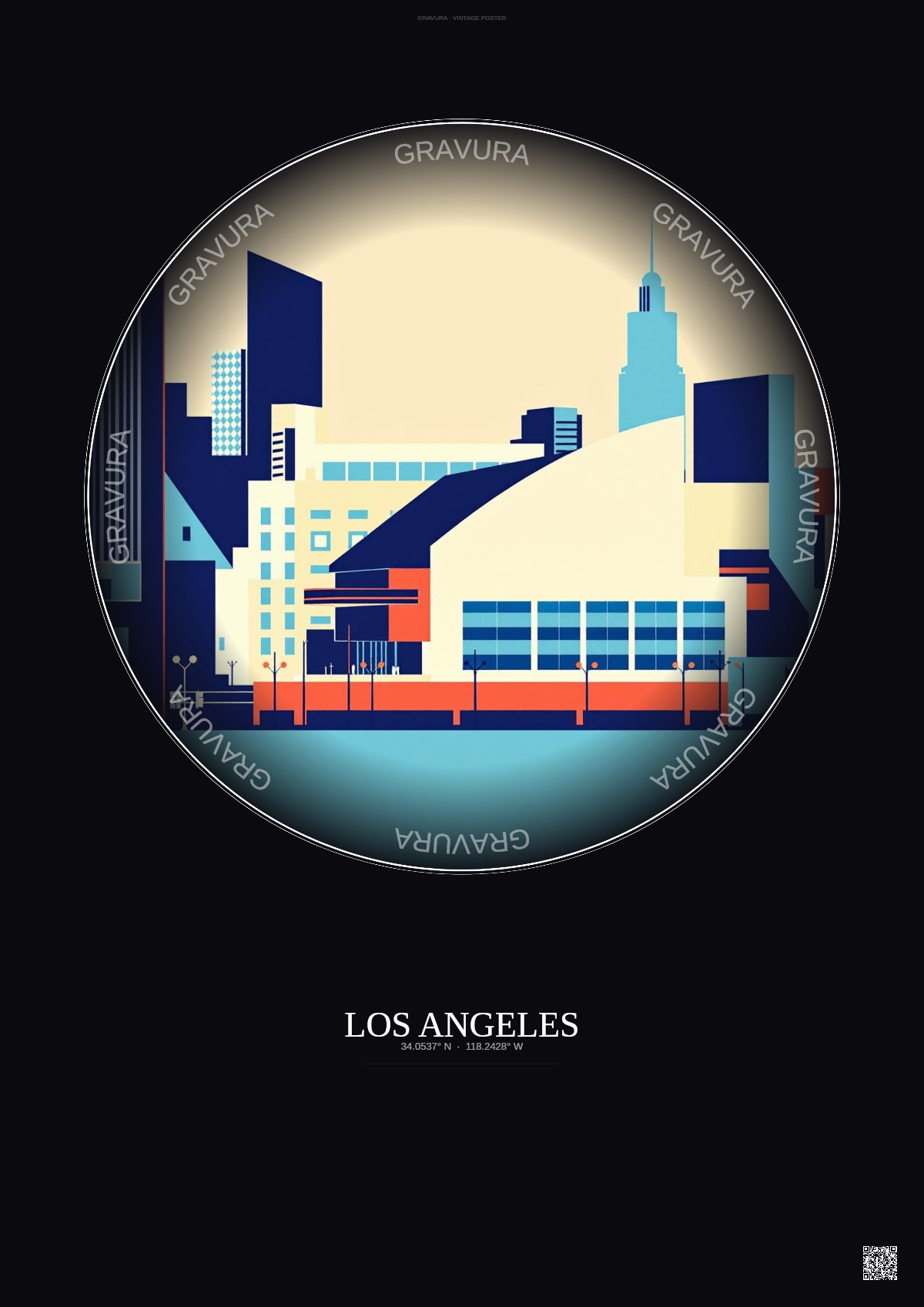 Affiche Los Angeles – Poster illustration vintage – Crypto Com Arena | Gravura – Fond foncé
