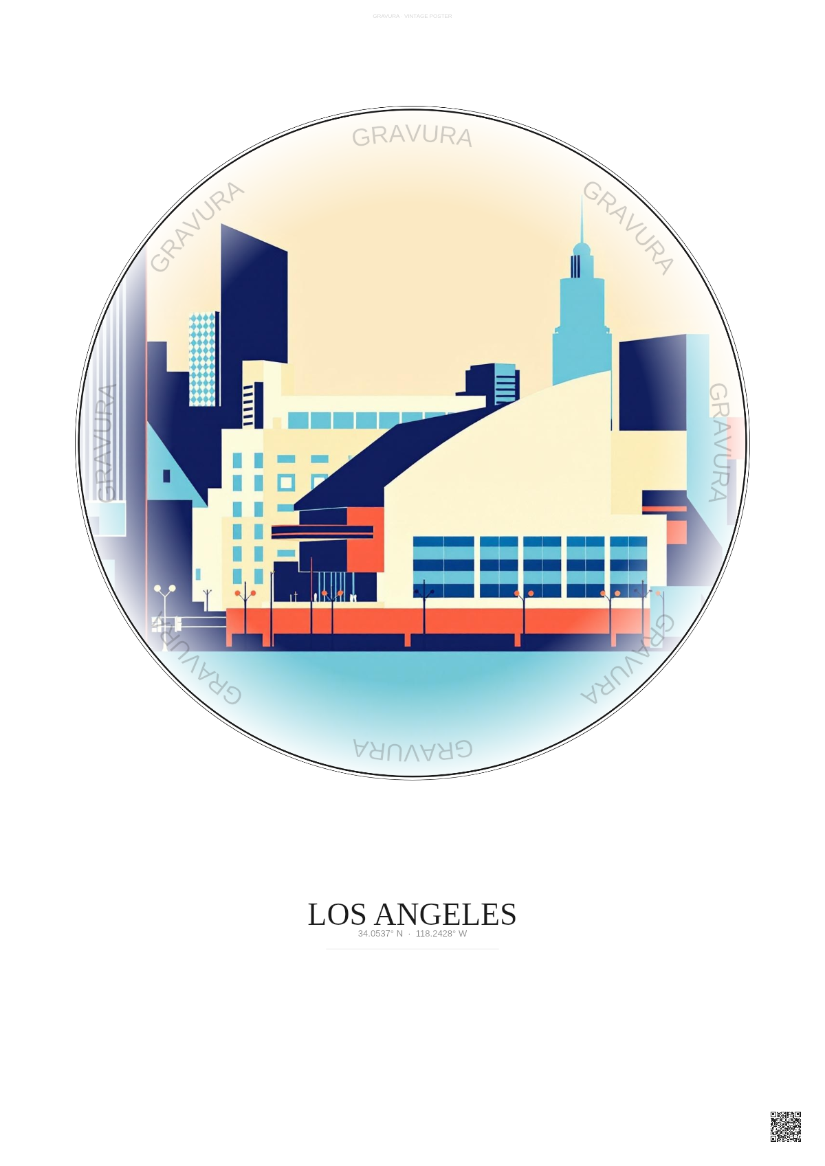 Affiche Los Angeles – Poster illustration vintage – Crypto Com Arena | Gravura – Fond clair