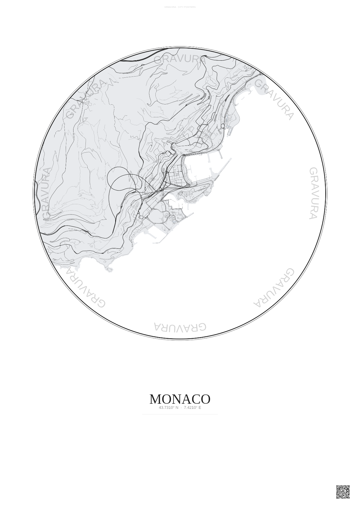 Affiche Monaco – Poster carte de ville | Gravura – Fond clair