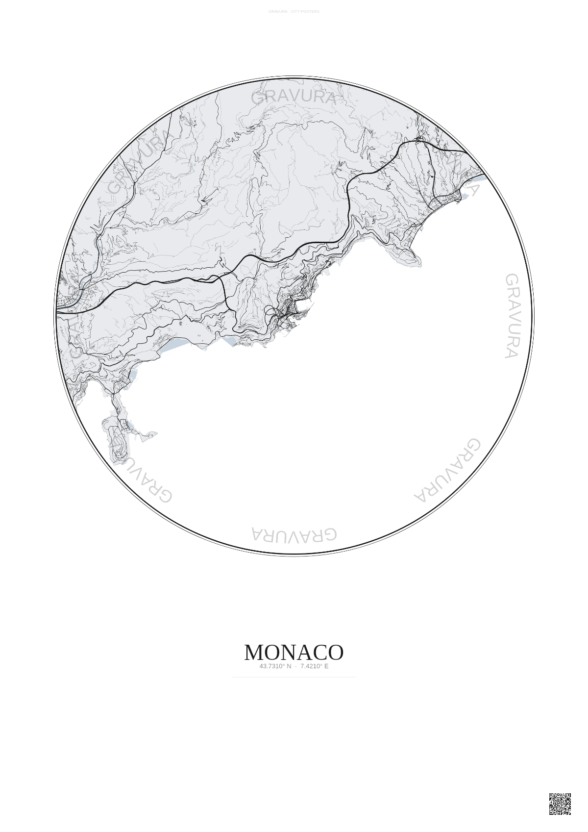 Affiche Monaco – Poster carte de ville | Gravura – Fond clair