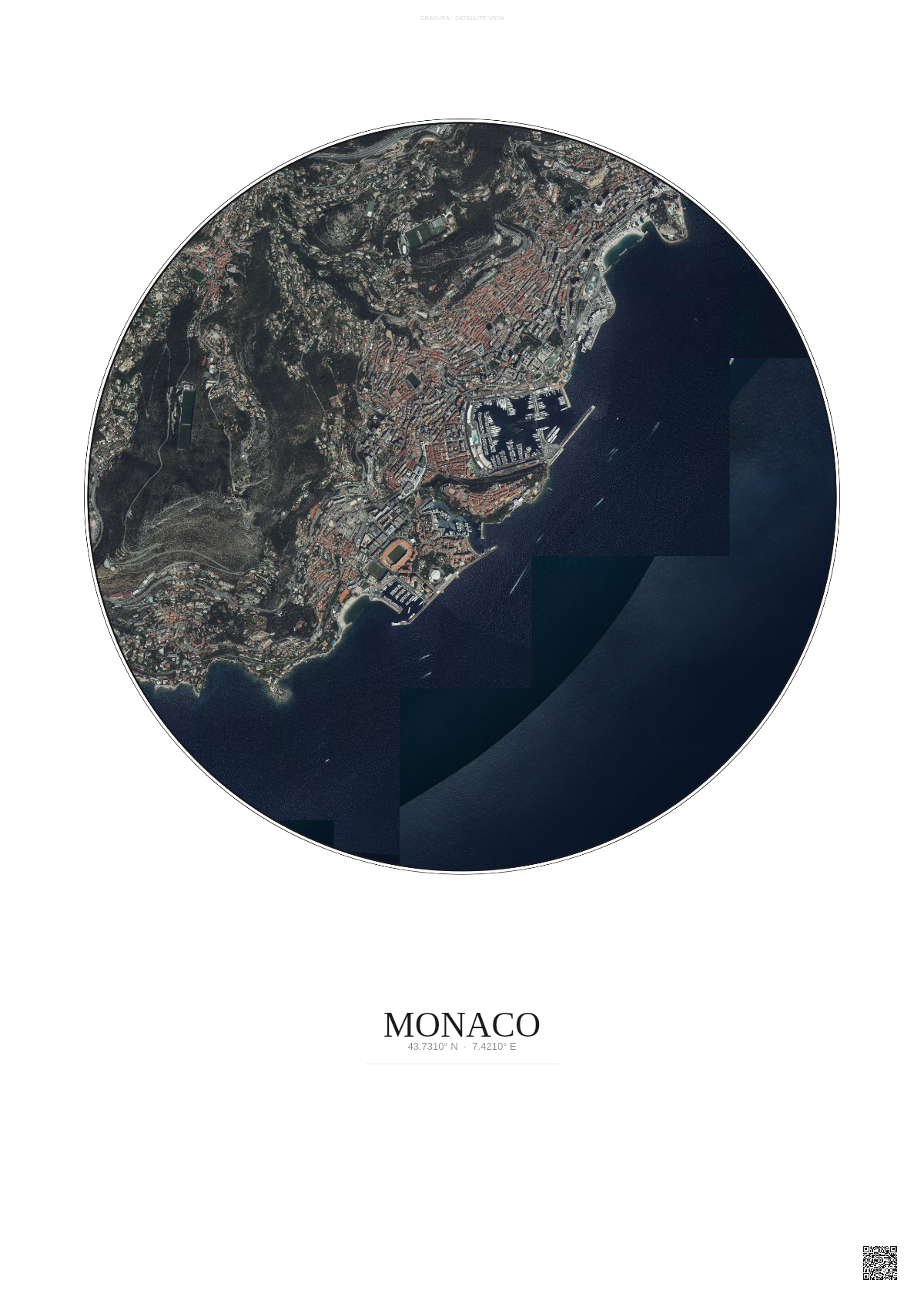 Affiche Monaco – Poster vue satellite | Gravura – Fond clair