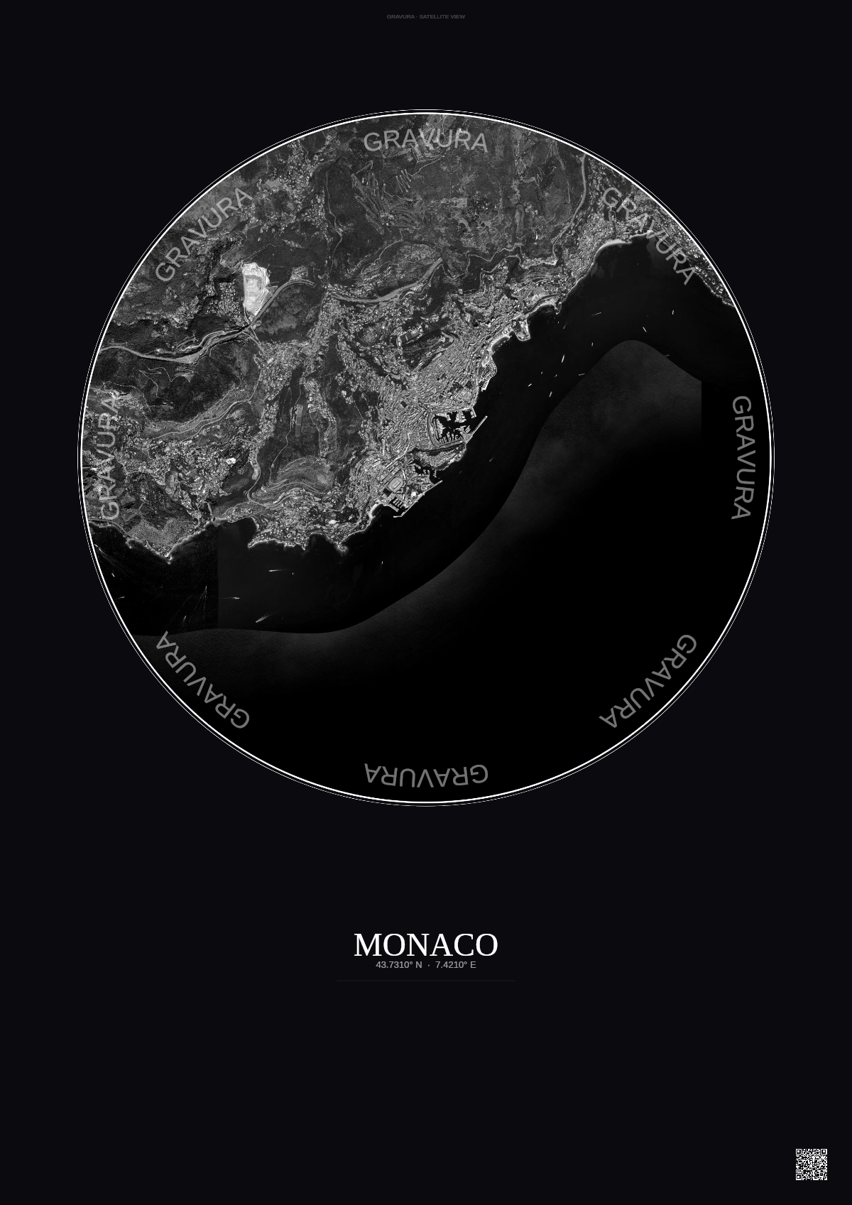 Affiche Monaco – Poster vue satellite | Gravura – Fond foncé