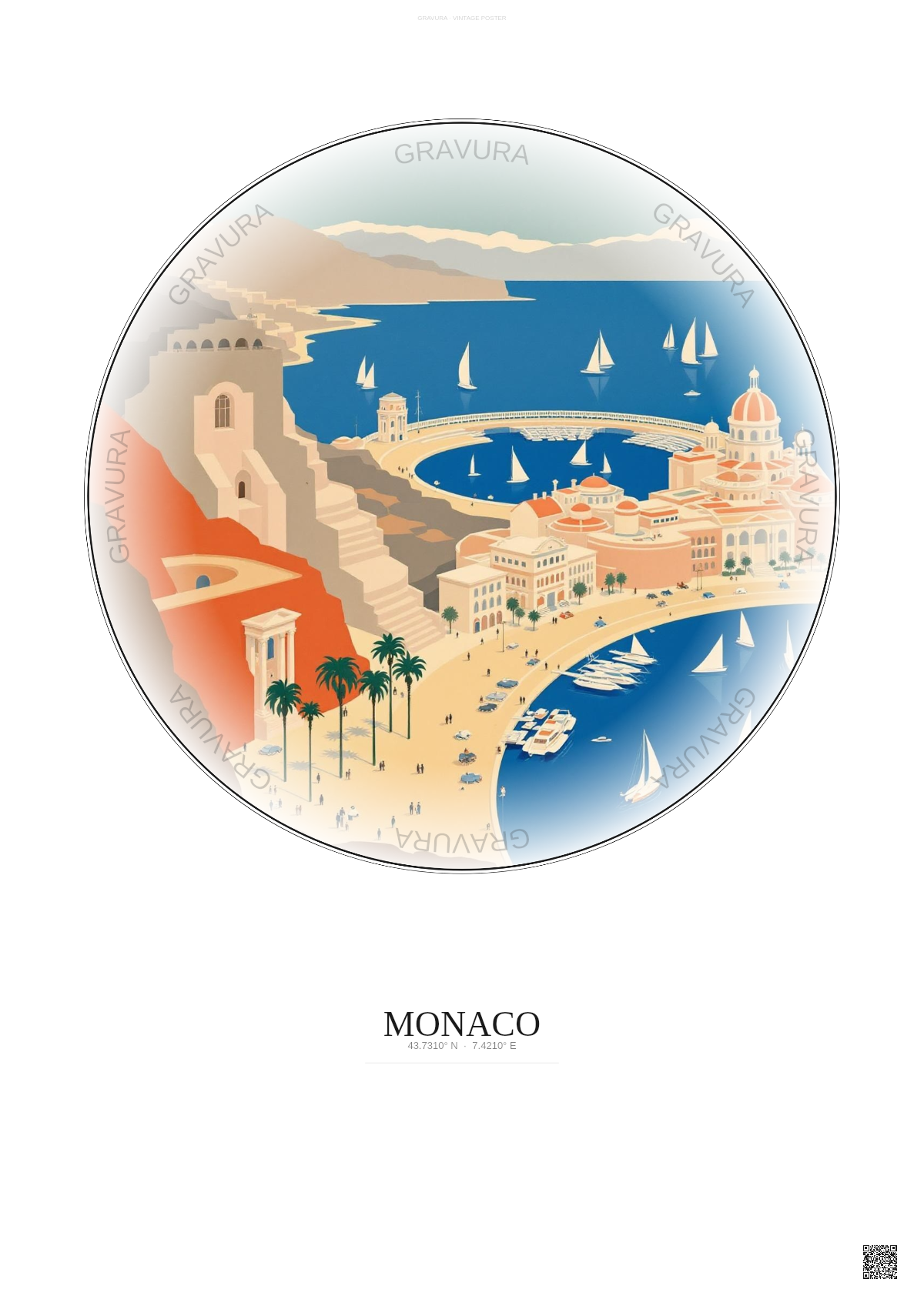 Affiche Monaco – Poster illustration vintage – Circuit De Monaco | Gravura – Fond clair