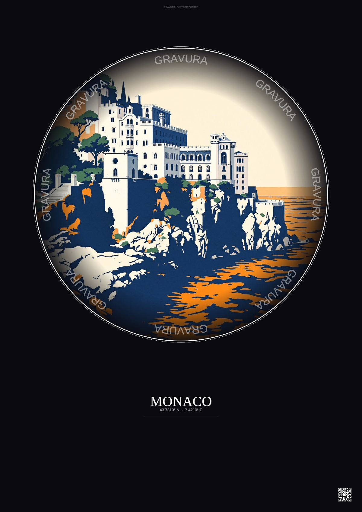Affiche Monaco – Poster illustration vintage – Musee Oceanographique De Monaco | Gravura – Fond foncé