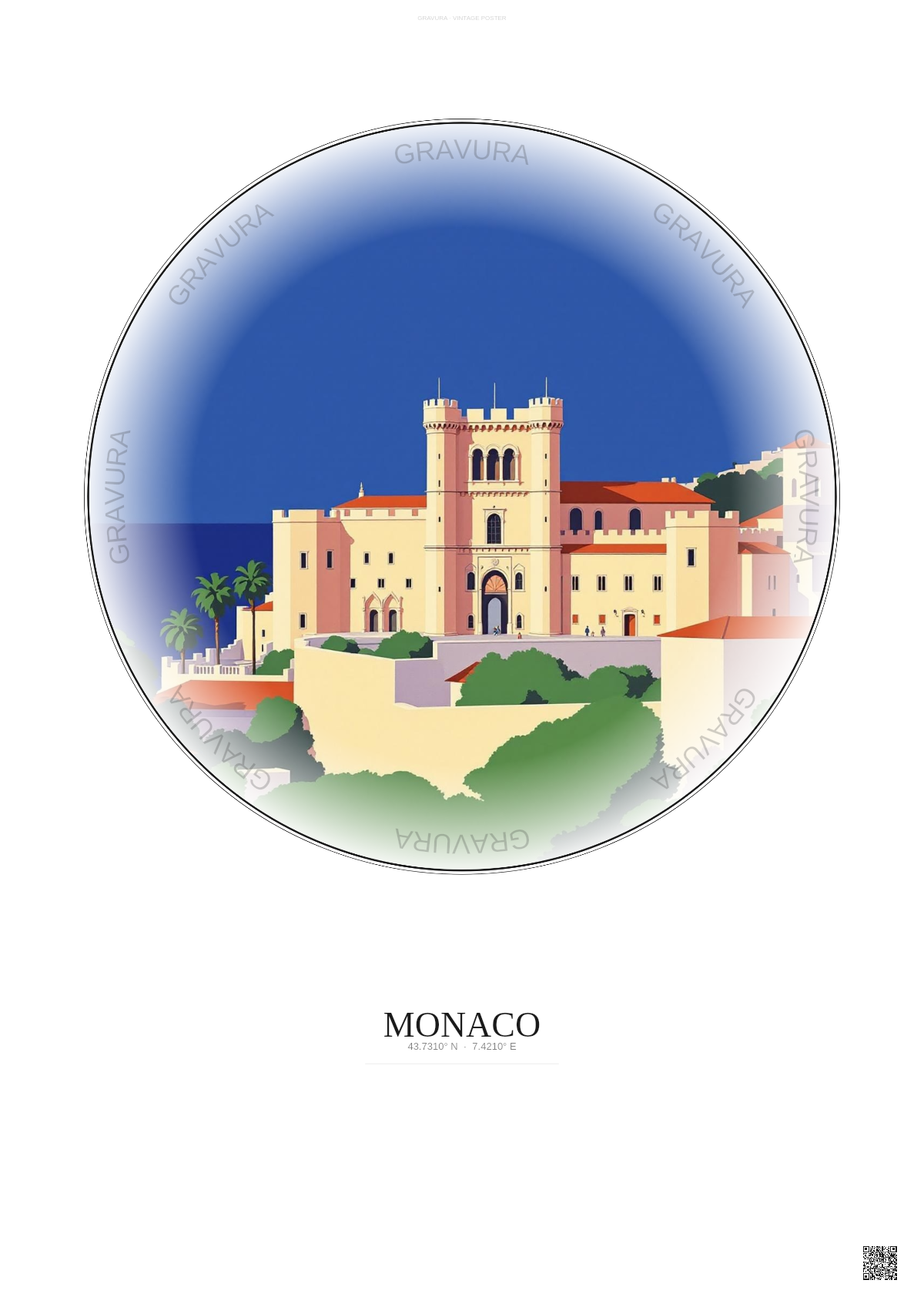 Affiche Monaco – Poster illustration vintage – Prince S Palace | Gravura – Fond clair