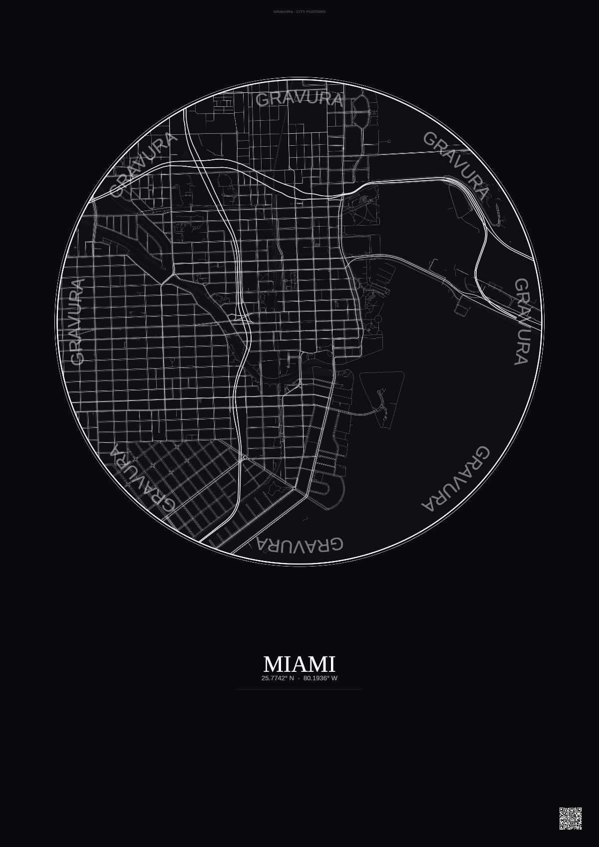 Affiche Miami – Poster carte de ville | Gravura – Fond foncé