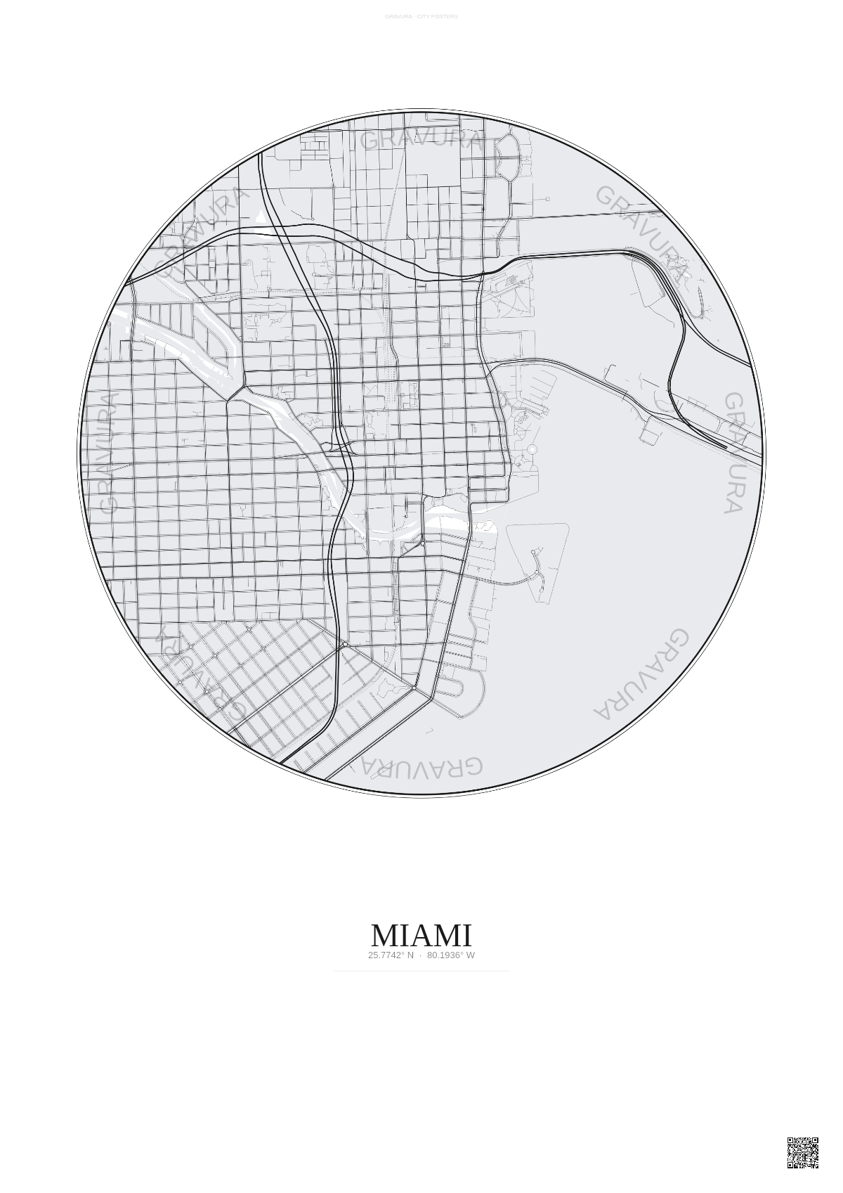 Affiche Miami – Poster carte de ville | Gravura – Fond clair