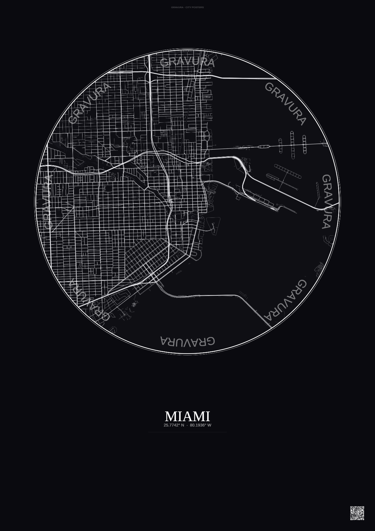 Affiche Miami – Poster carte de ville | Gravura – Fond foncé