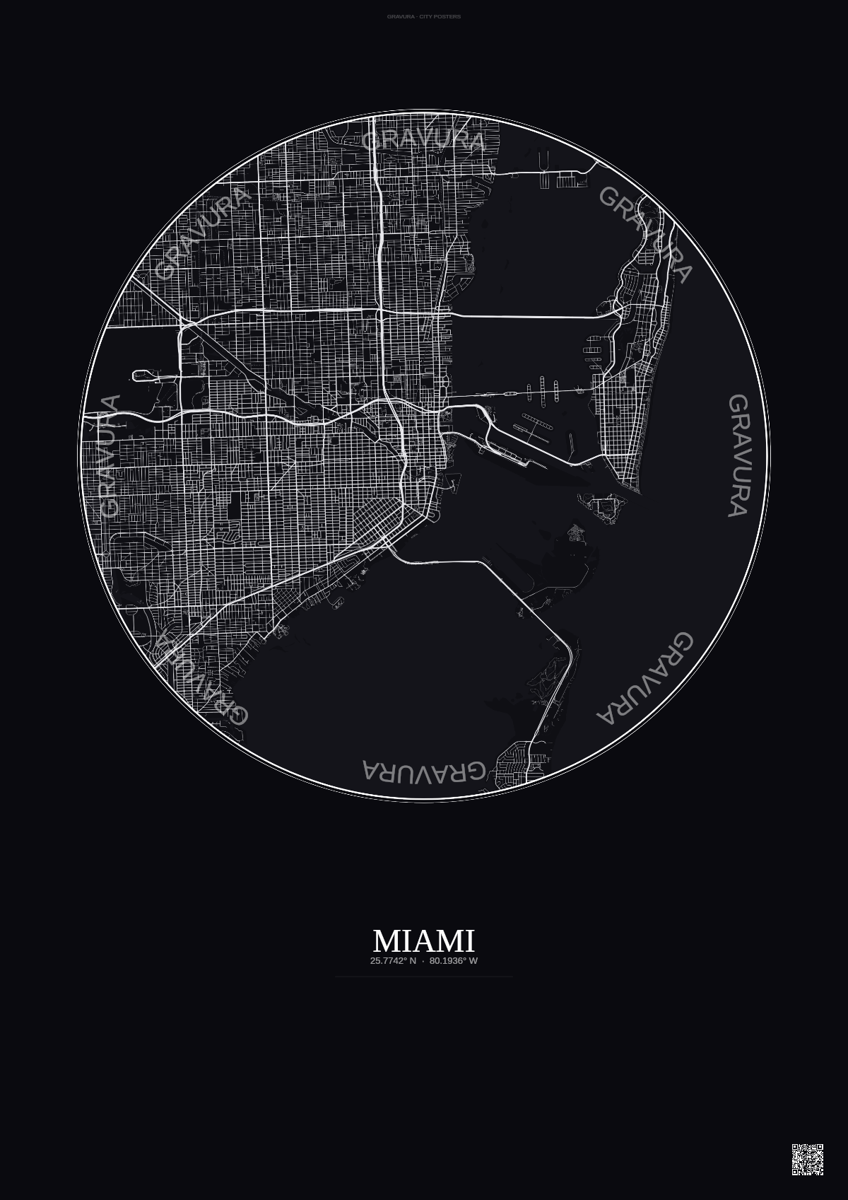 Affiche Miami – Poster carte de ville | Gravura – Fond foncé