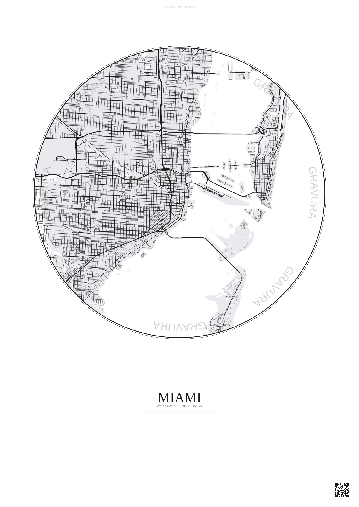 Affiche Miami – Poster carte de ville | Gravura – Fond clair