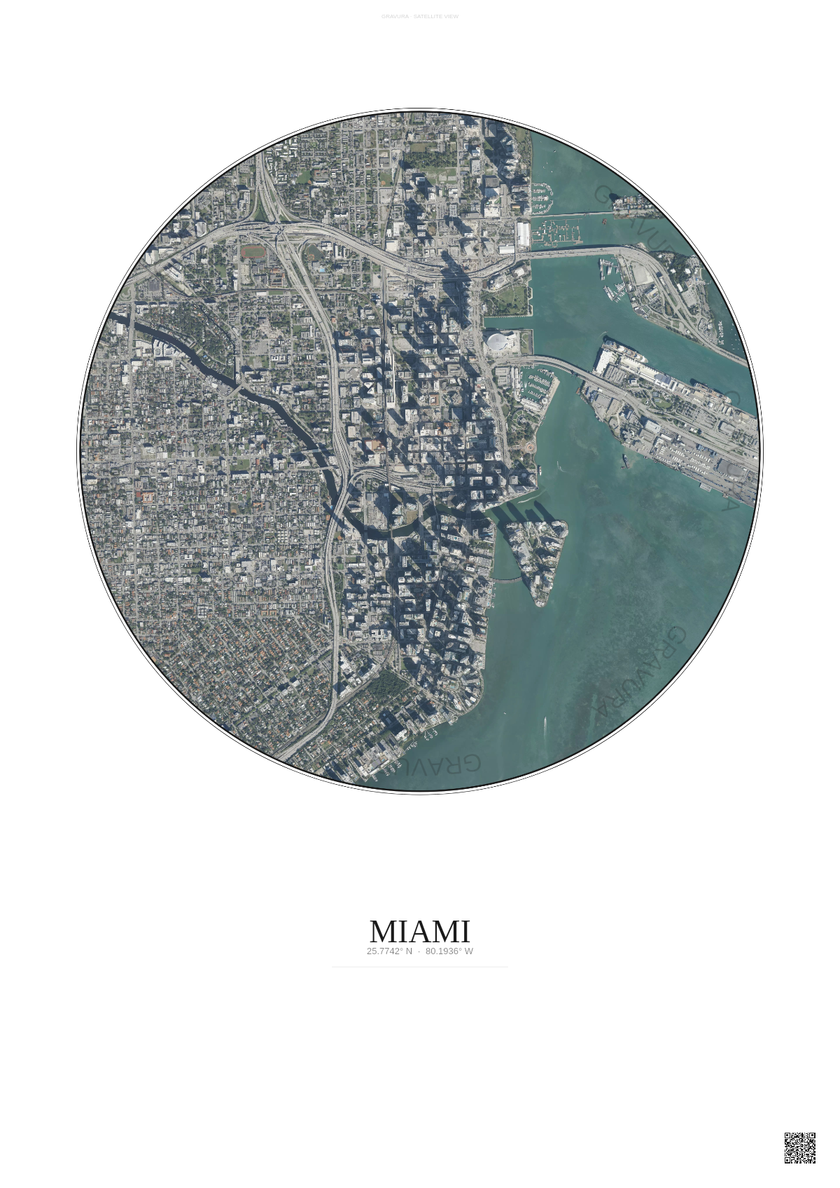 Affiche Miami – Poster vue satellite | Gravura – Fond clair