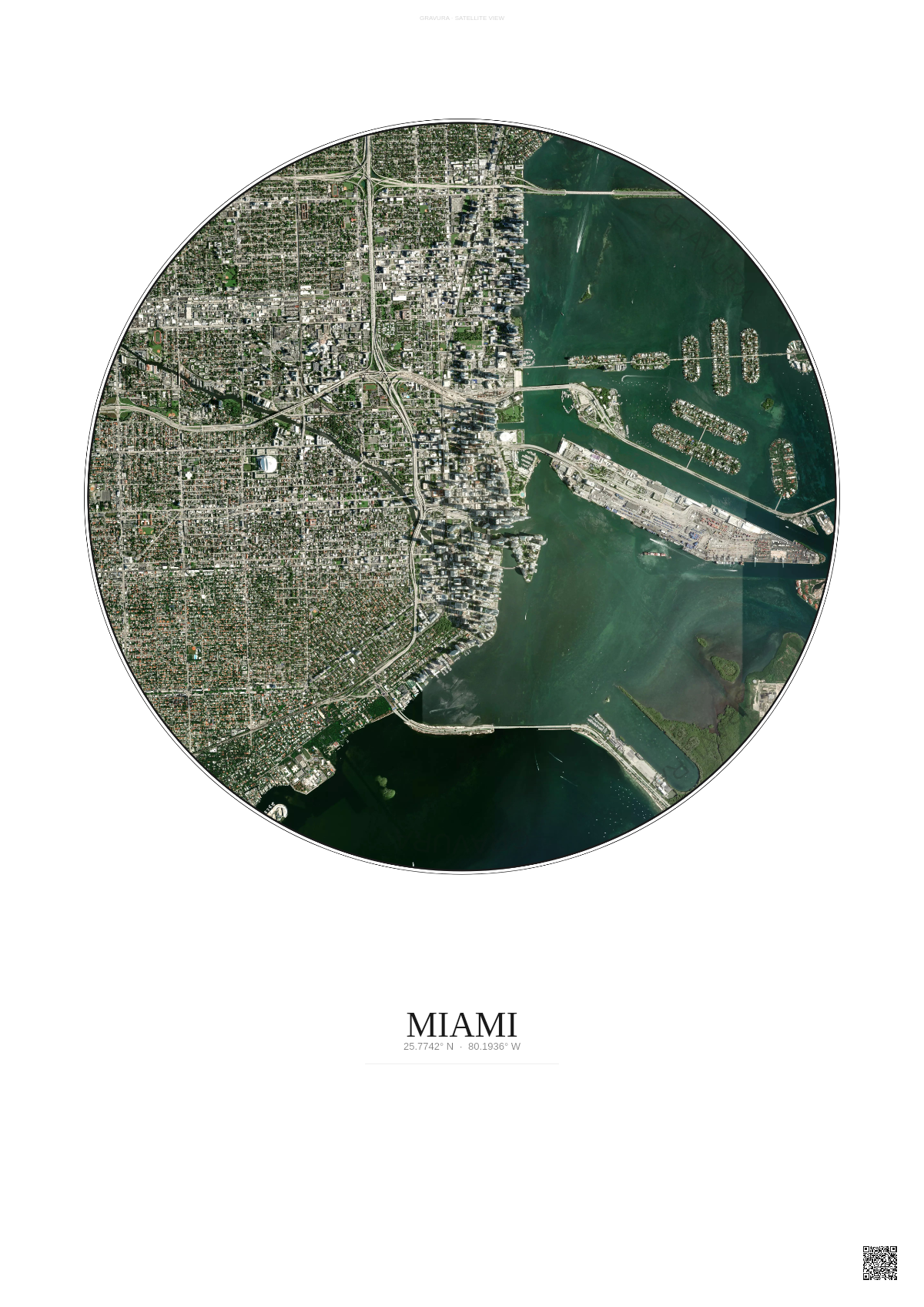 Affiche Miami – Poster vue satellite | Gravura – Fond clair