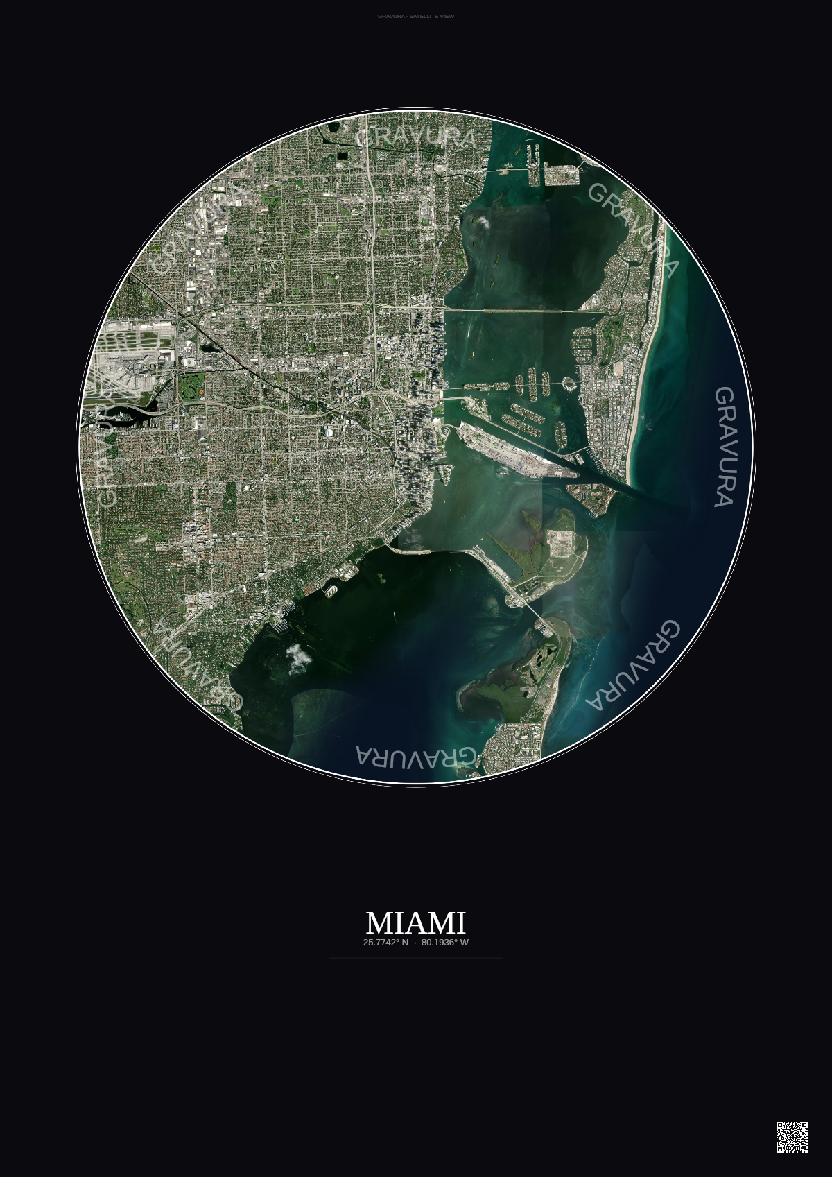 Affiche Miami – Poster vue satellite | Gravura – Fond foncé