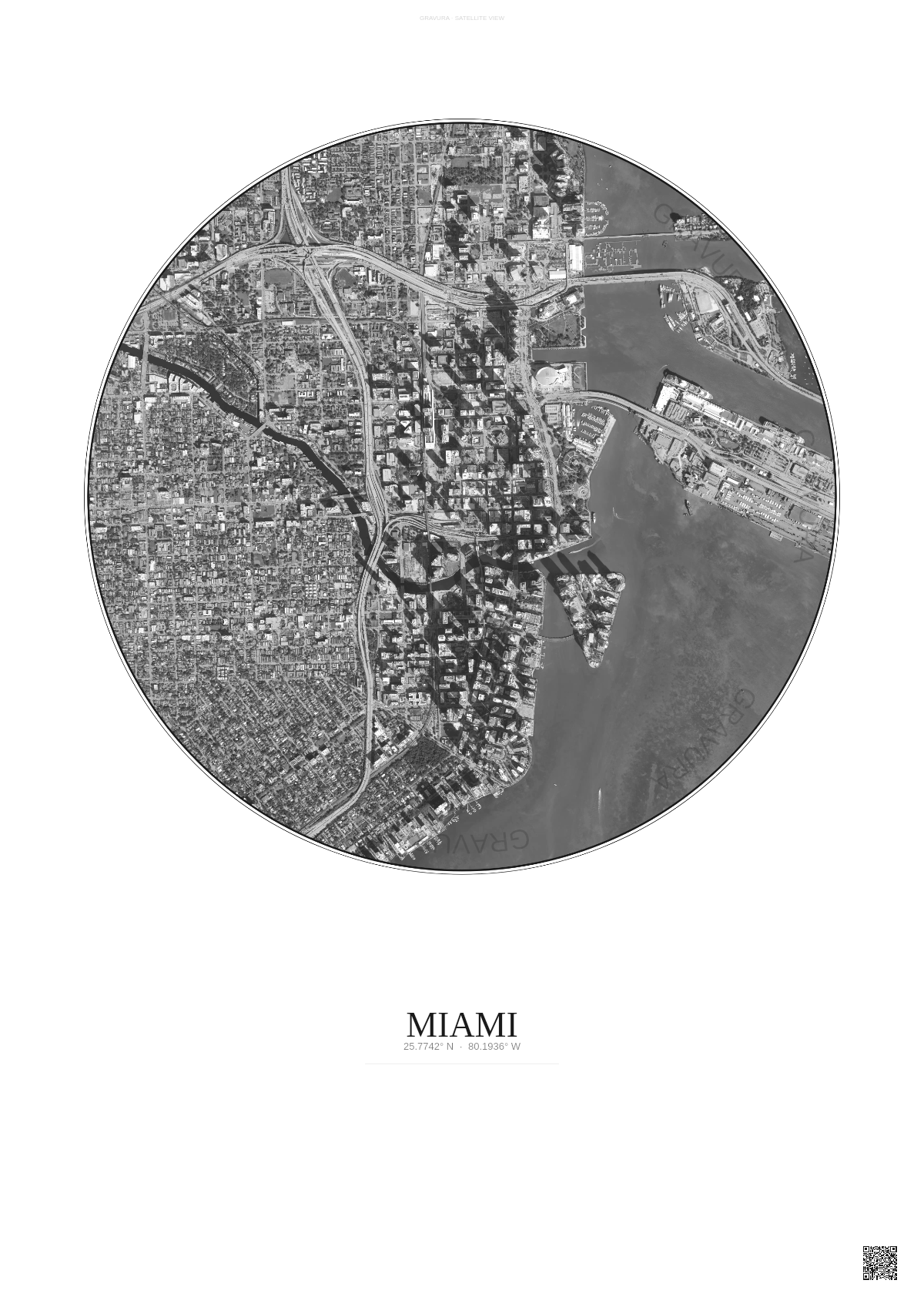 Affiche Miami – Poster vue satellite | Gravura – Fond clair