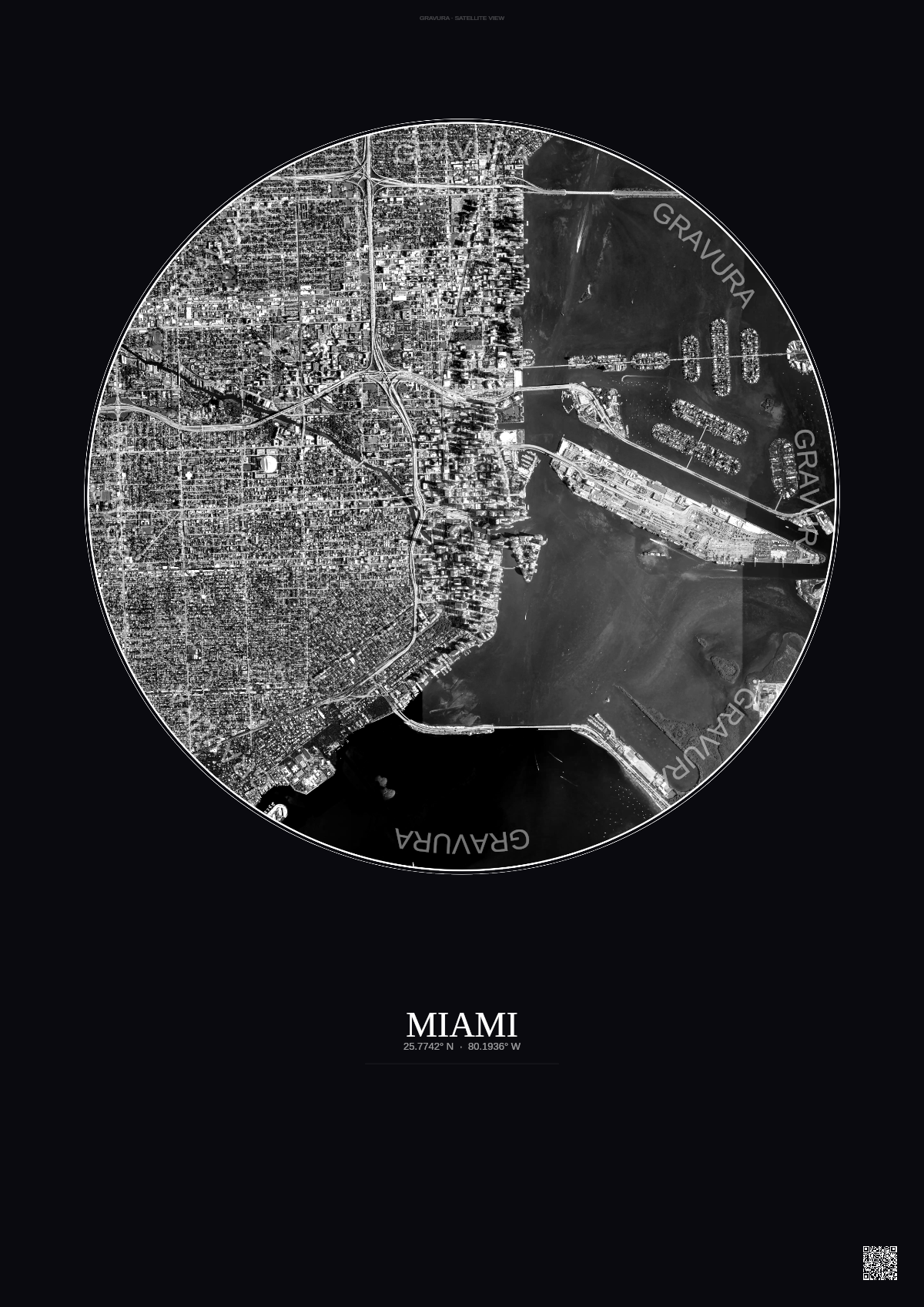 Affiche Miami – Poster vue satellite | Gravura – Fond foncé