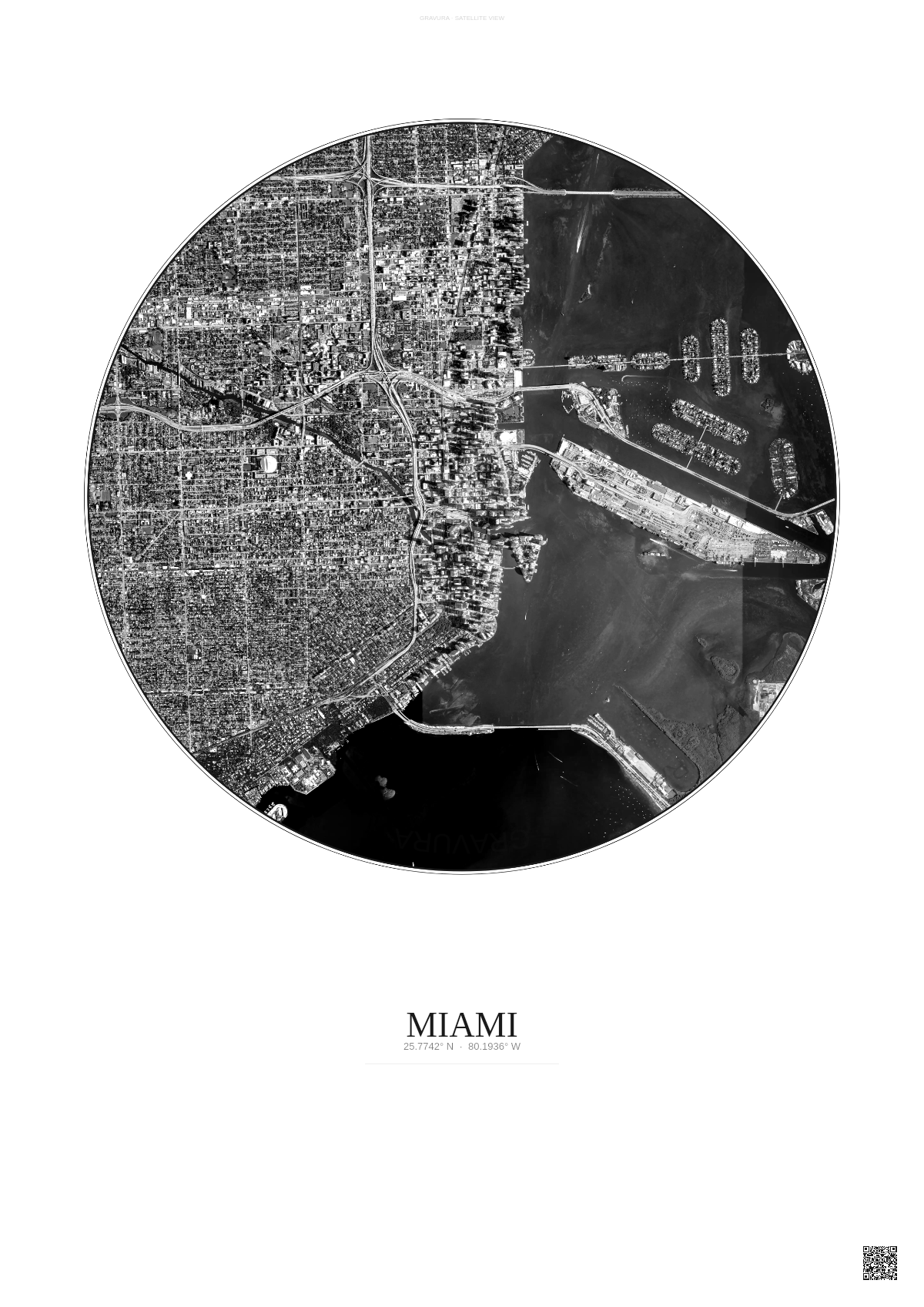 Affiche Miami – Poster vue satellite | Gravura – Fond clair