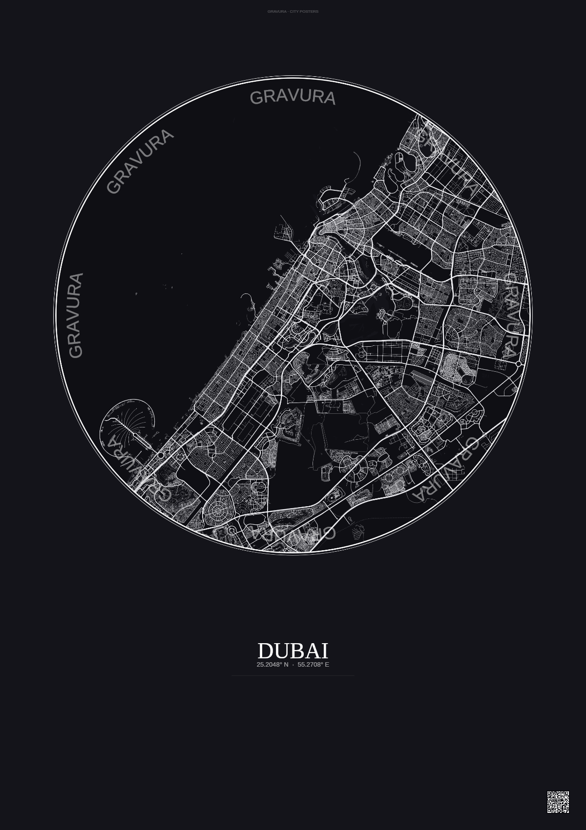 Affiche Dubai – Poster carte de ville | Gravura – Fond foncé