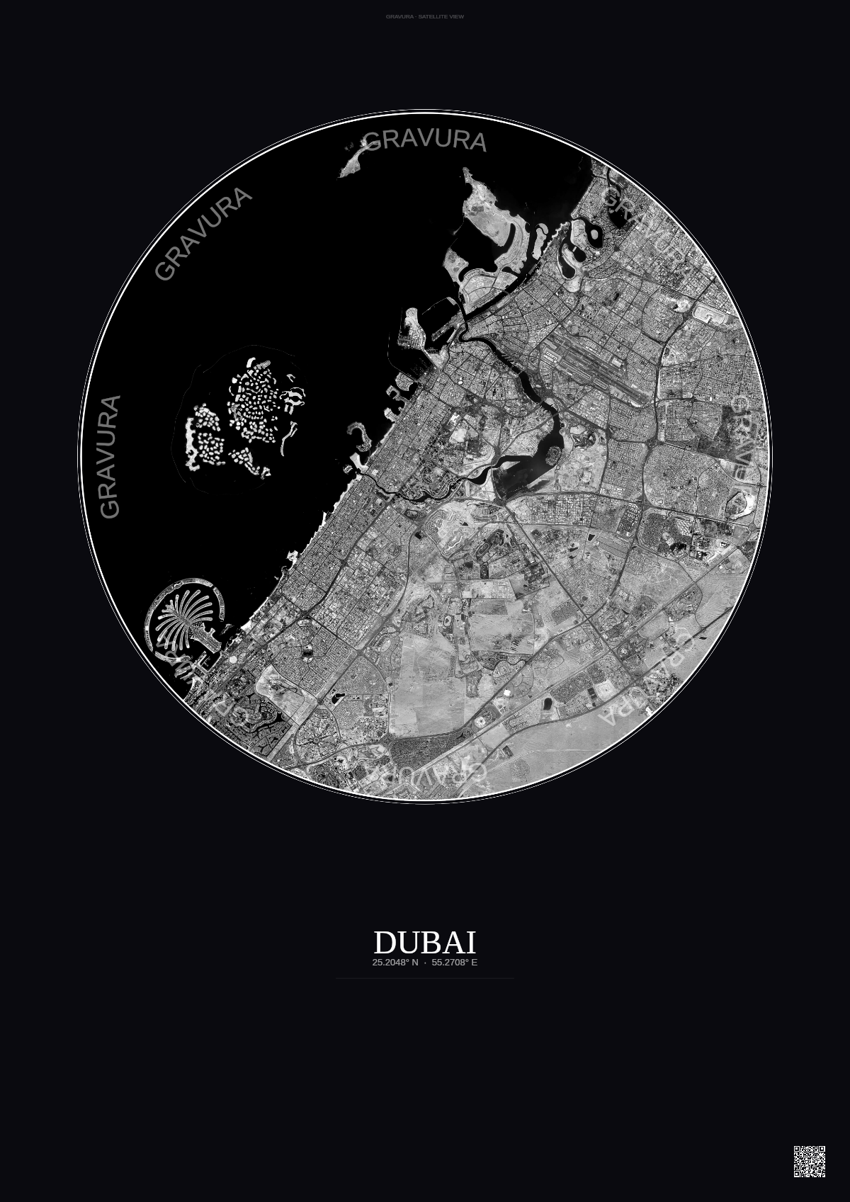 Affiche Dubai – Poster vue satellite | Gravura – Fond foncé