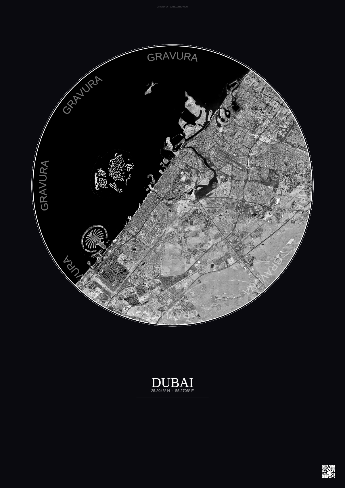 Affiche Dubai – Poster vue satellite | Gravura – Fond foncé