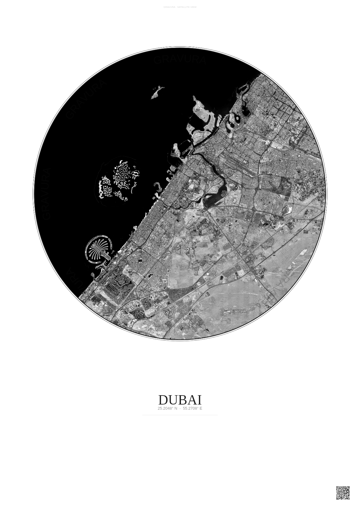 Affiche Dubai – Poster vue satellite | Gravura – Fond clair
