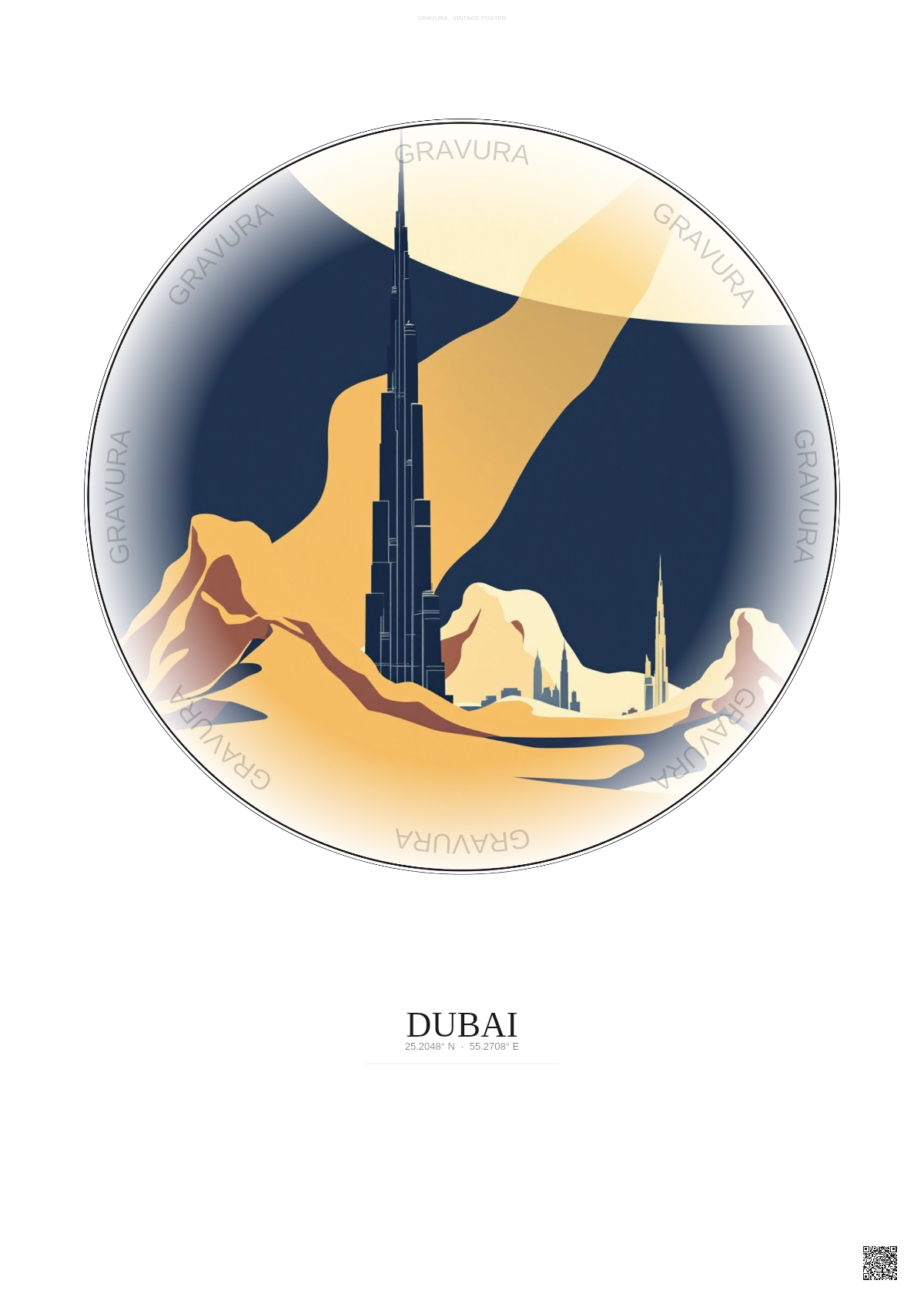 Affiche Dubai – Poster illustration vintage – Burj Khalifa | Gravura – Fond clair