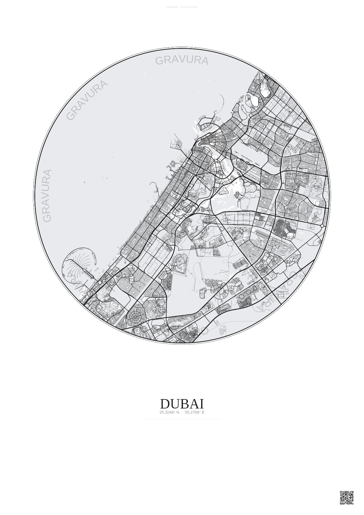 Affiche Dubai – Poster carte de ville 20km | Gravura – Fond clair