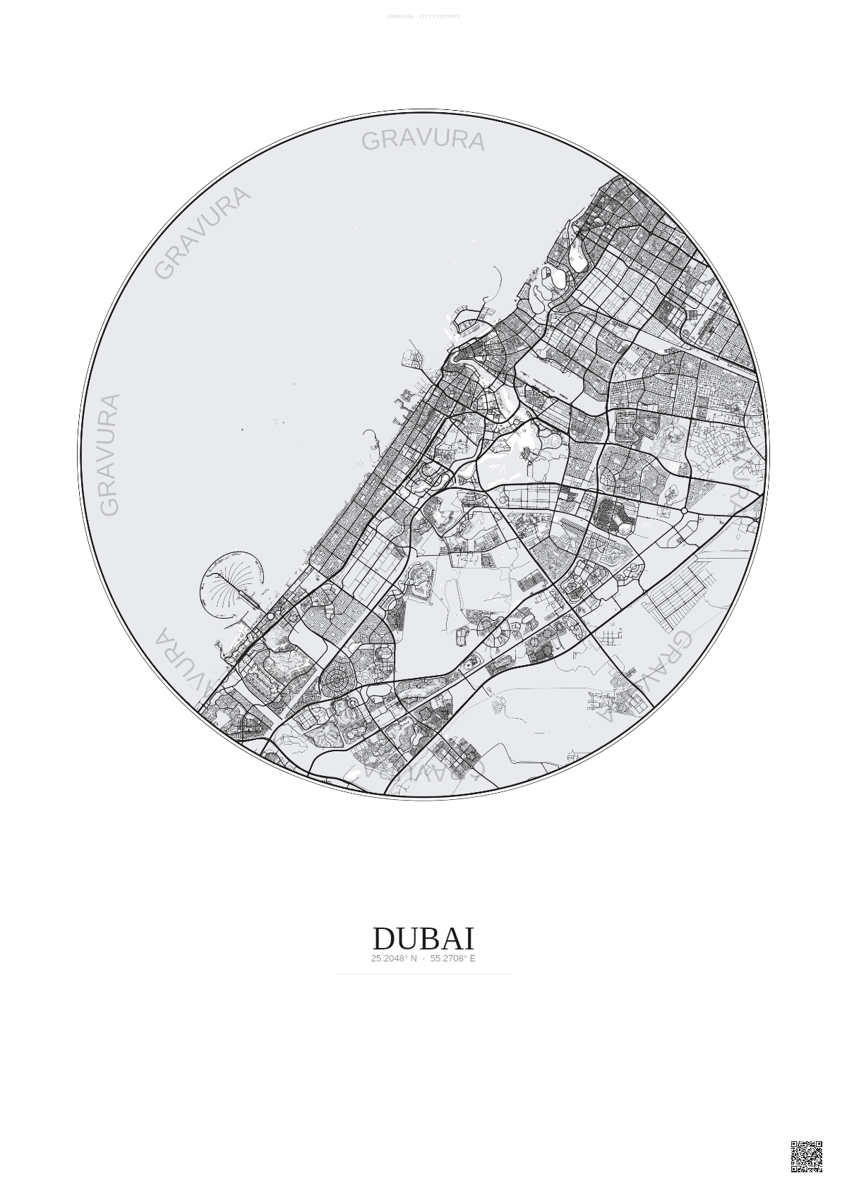 Affiche Dubai – Poster carte de ville 25km | Gravura – Fond clair