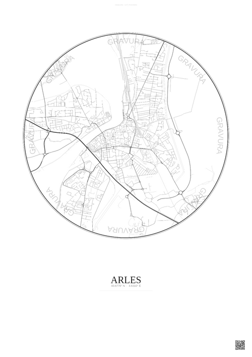 Affiche Arles – Poster carte de ville 2.5km | Gravura – Fond clair