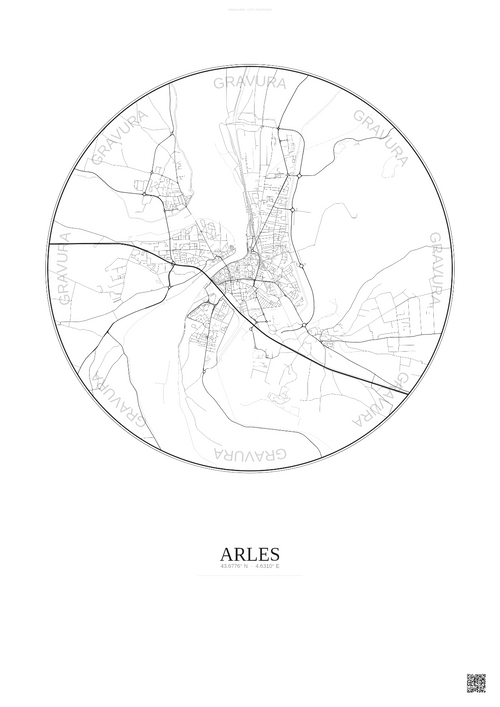 Affiche Arles – Poster carte de ville 5km | Gravura – Fond clair