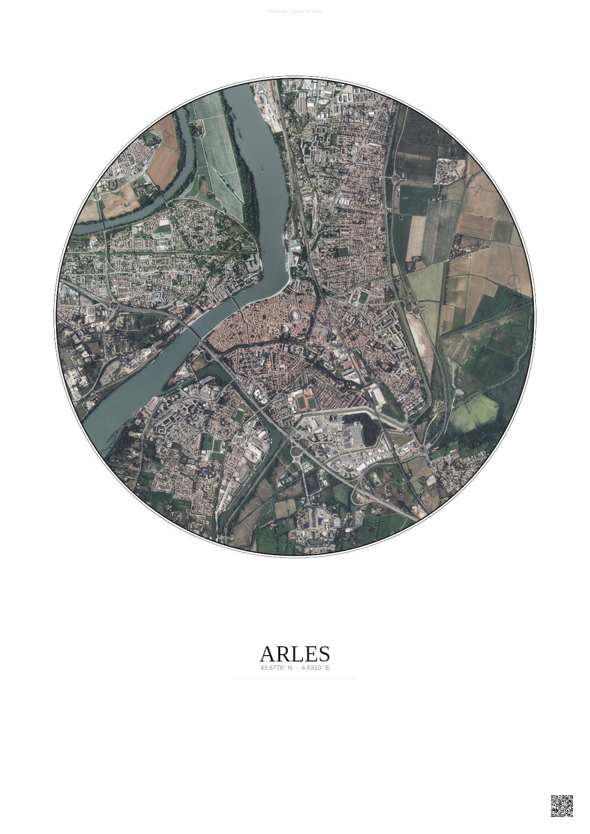 Affiche Arles – Poster vue satellite 2.5km Couleur | Gravura – Fond clair