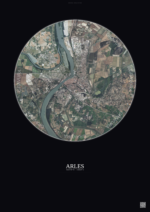 Affiche Arles – Poster vue satellite 5km Couleur | Gravura – Fond foncé