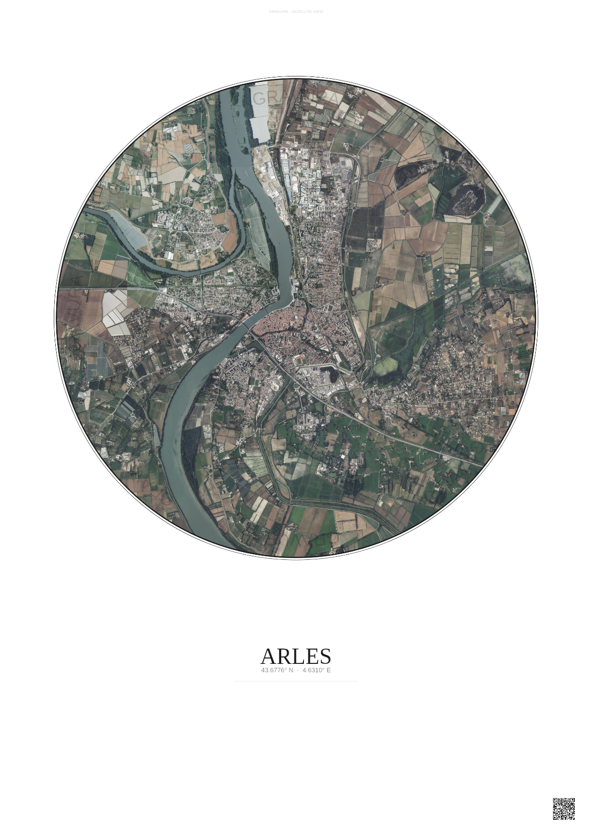 Affiche Arles – Poster vue satellite 5km Couleur | Gravura – Fond clair