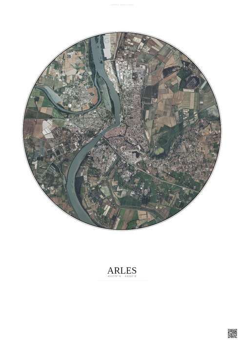 Affiche Arles – Poster vue satellite 5km Couleur | Gravura – Fond clair
