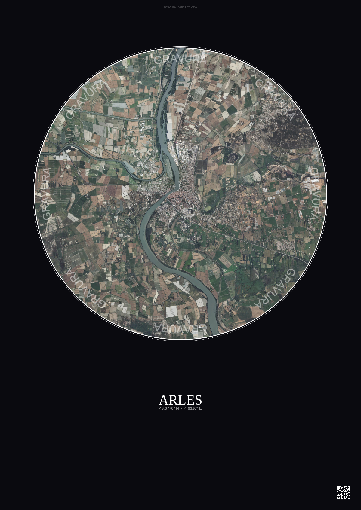 Affiche Arles – Poster vue satellite 10km Couleur | Gravura – Fond foncé