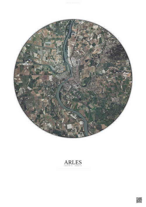 Affiche Arles – Poster vue satellite 10km Couleur | Gravura – Fond clair