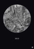Affiche Arles – Poster vue satellite 2.5km N&B | Gravura – Fond foncé
