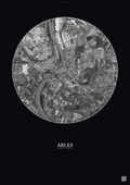Affiche Arles – Poster vue satellite 5km N&B | Gravura – Fond foncé